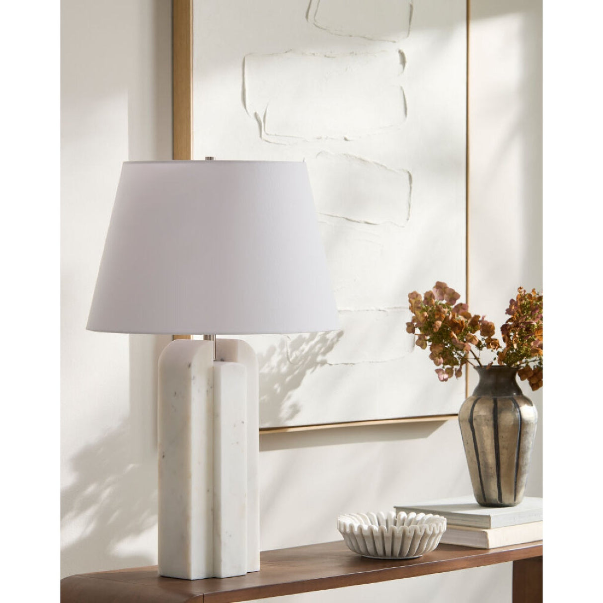 Modern European furniture - White Marble Linen Table Lamp L - www.oroa.com