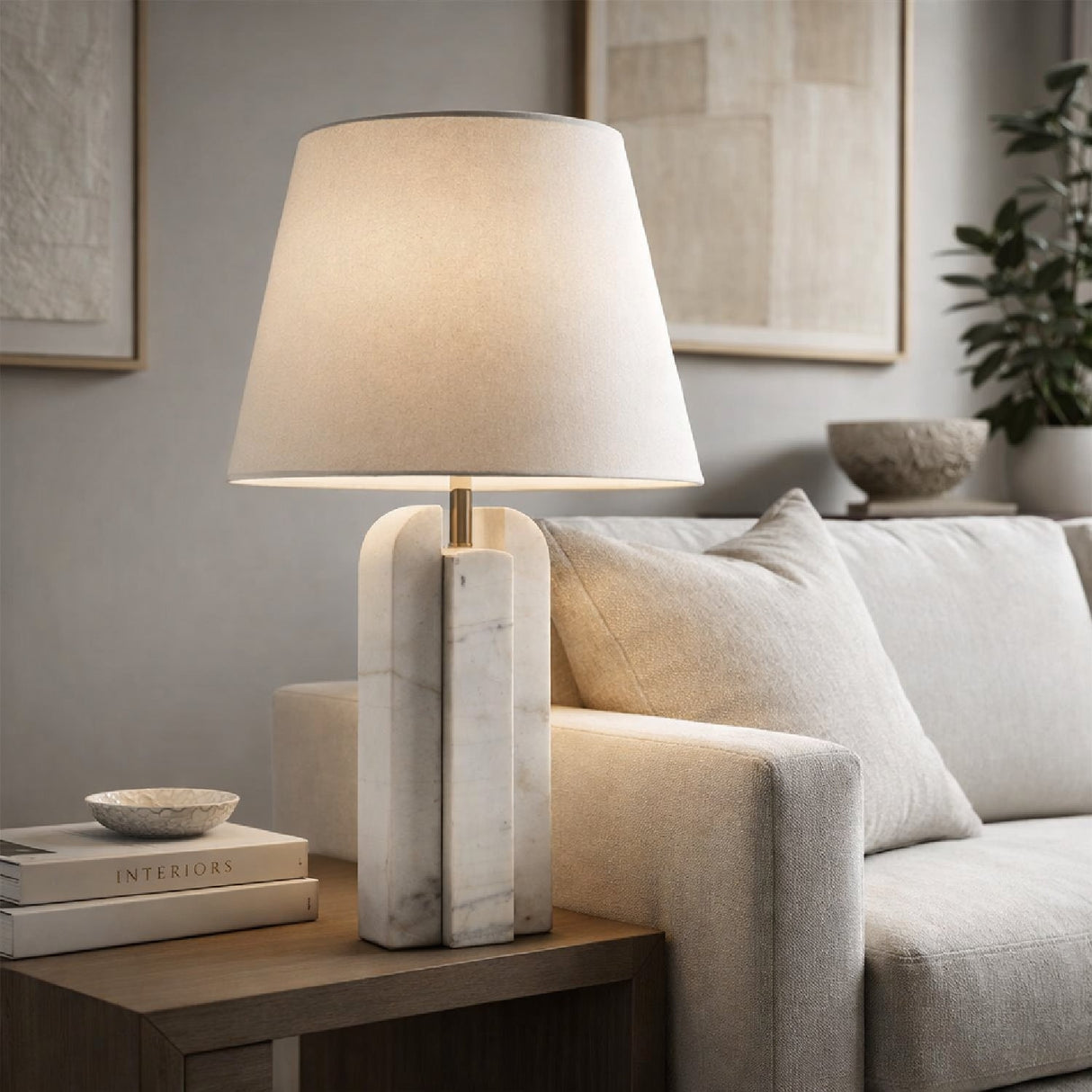 Modern European furniture - White Marble Linen Table Lamp L - www.oroa.com