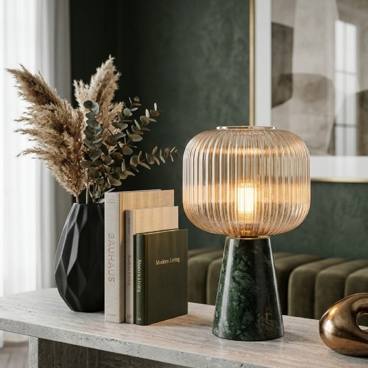 Modern European furniture - Green Marble Accent Table Lamp - www.oroa.com