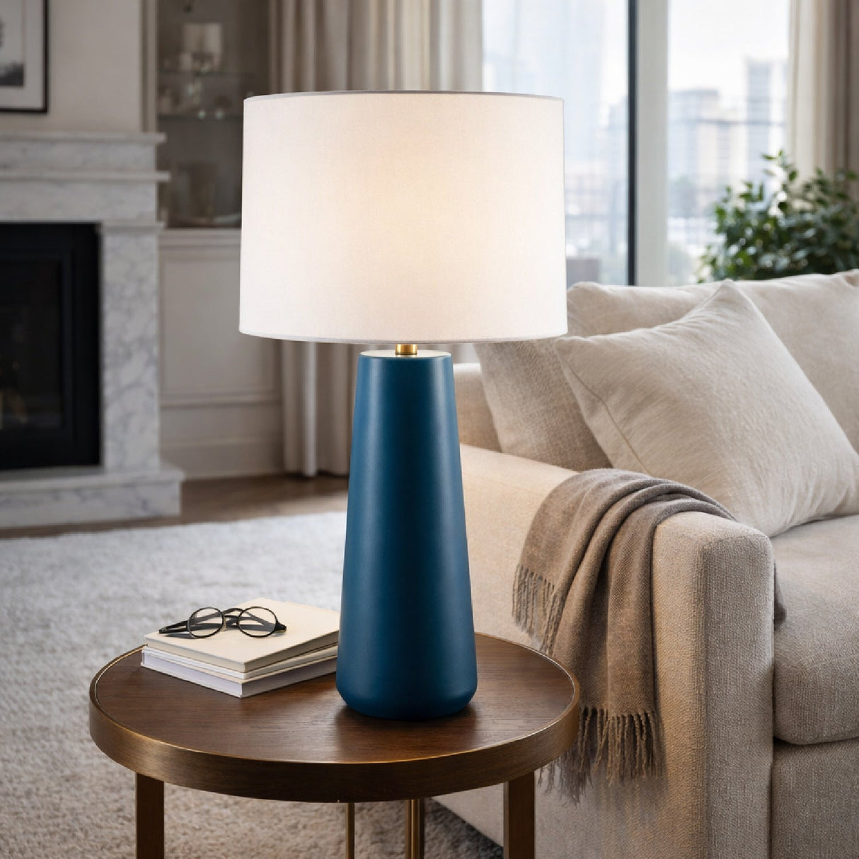 Modern European furniture - Glazed Blue Ceramic Table Lamp - www.oroa.com