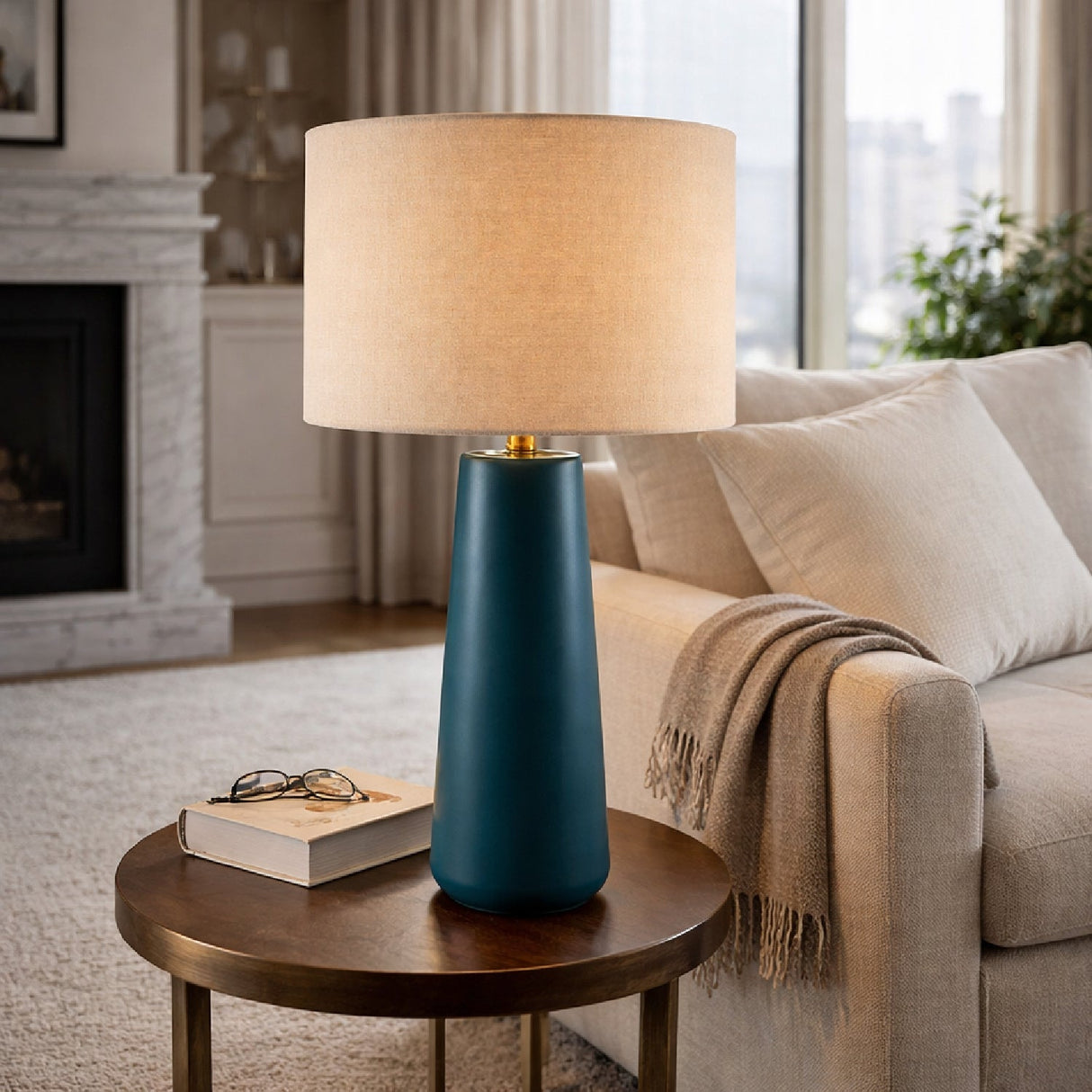 Modern European furniture - Glazed Blue Ceramic Table Lamp - www.oroa.com