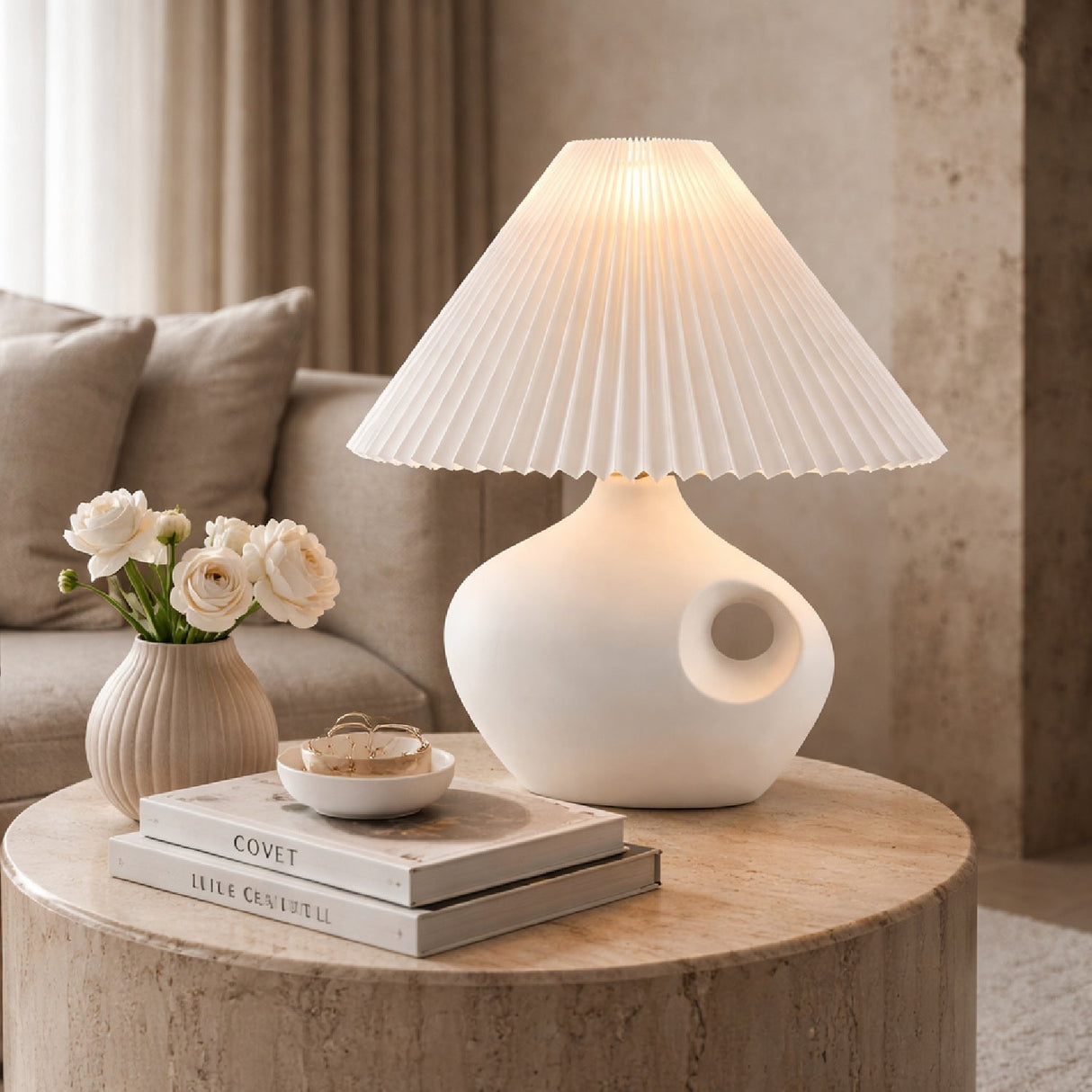 Modern European furniture - Pleated Linen Accent Table Lamp - www.oroa.com