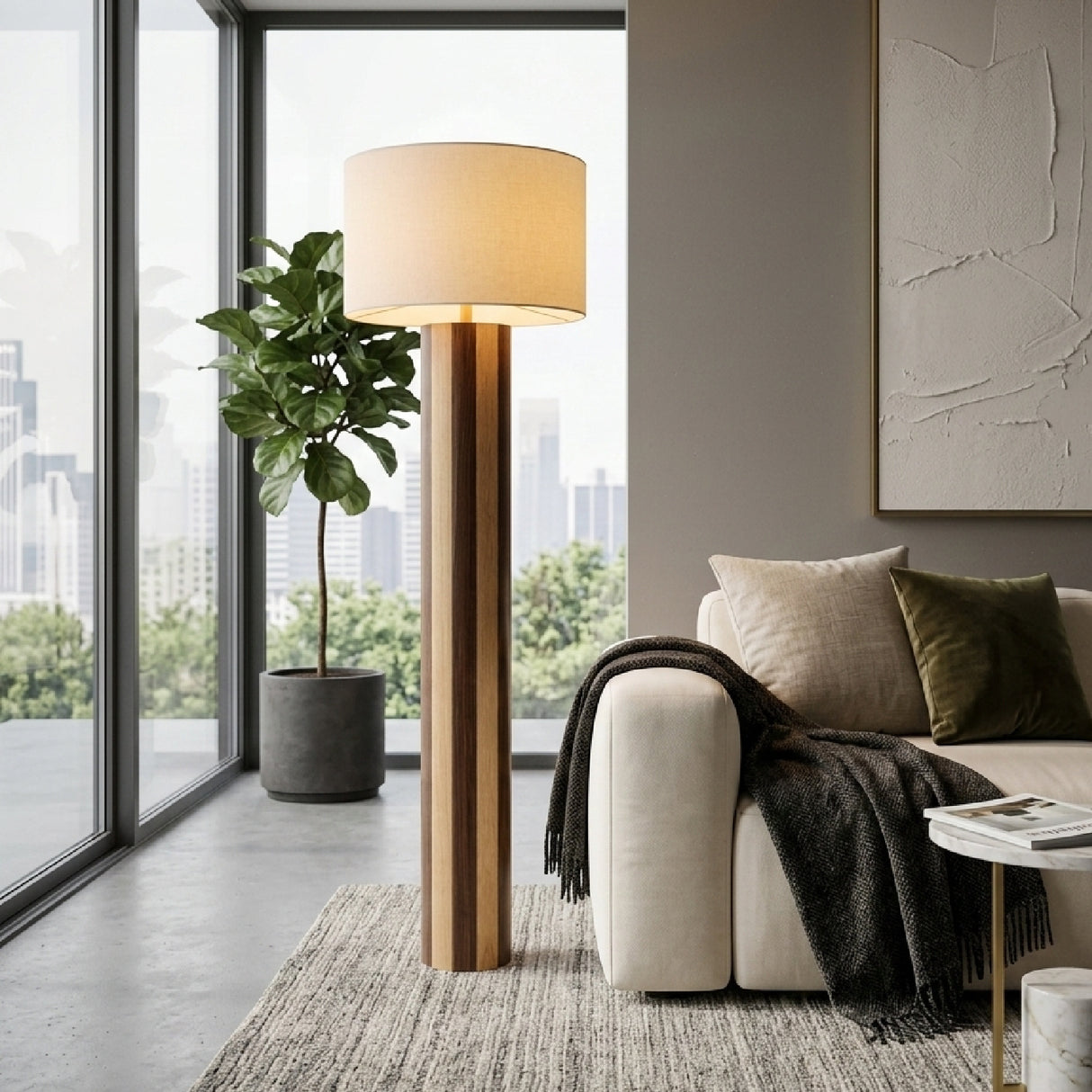 Brown Stripes Wooden Floor Lamp | Oroa.com
