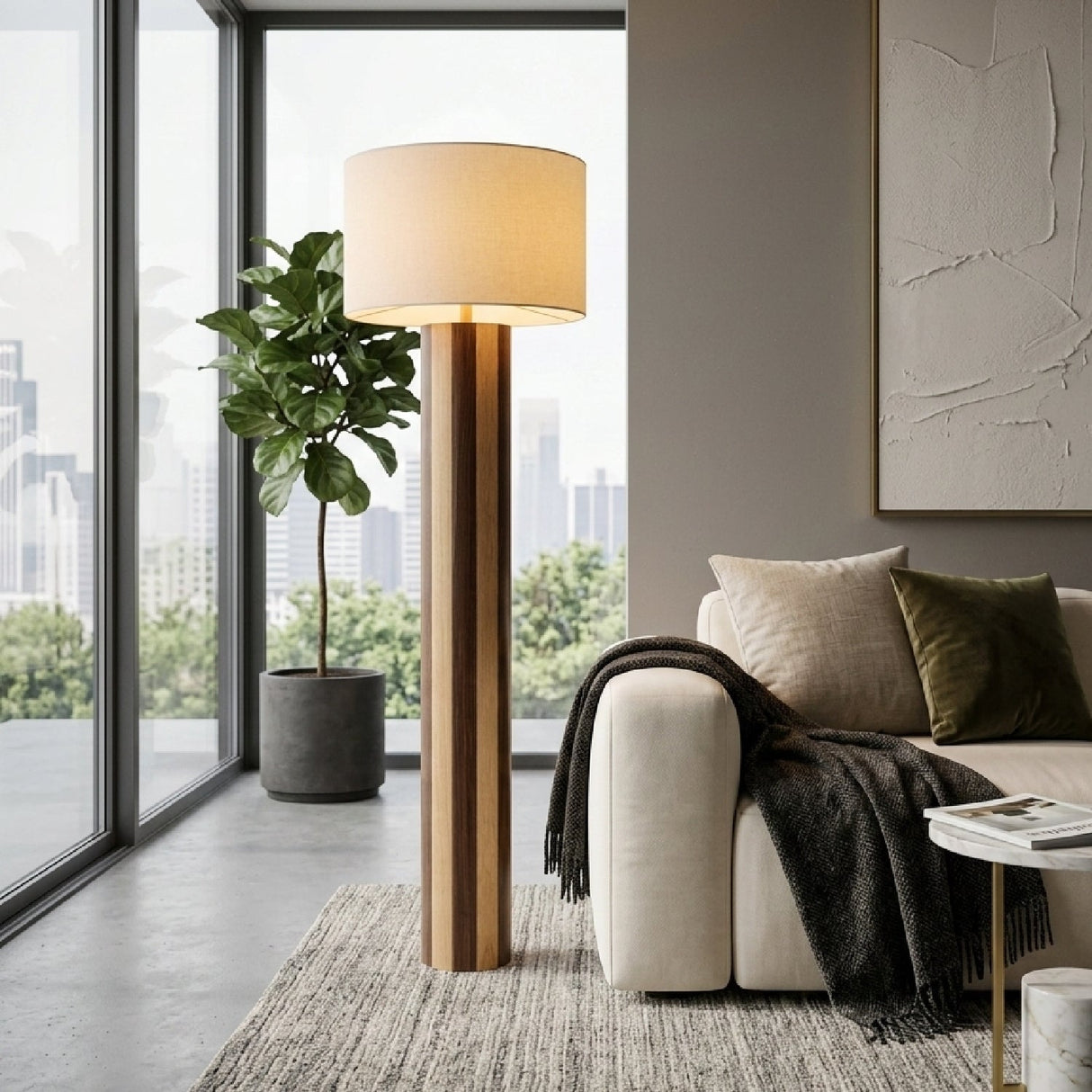 Modern European furniture - Brown Stripes Wooden Floor Lamp - www.oroa.com