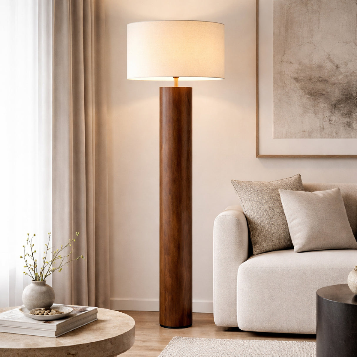 Cylindrical Rubberwood Accent Floor Lamp | Oroa.com
