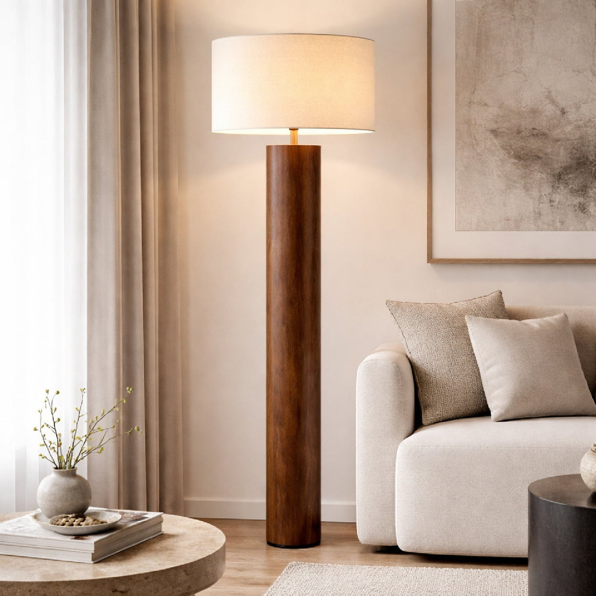 Modern European furniture - Cylindrical Rubberwood Accent Floor Lamp - www.oroa.com