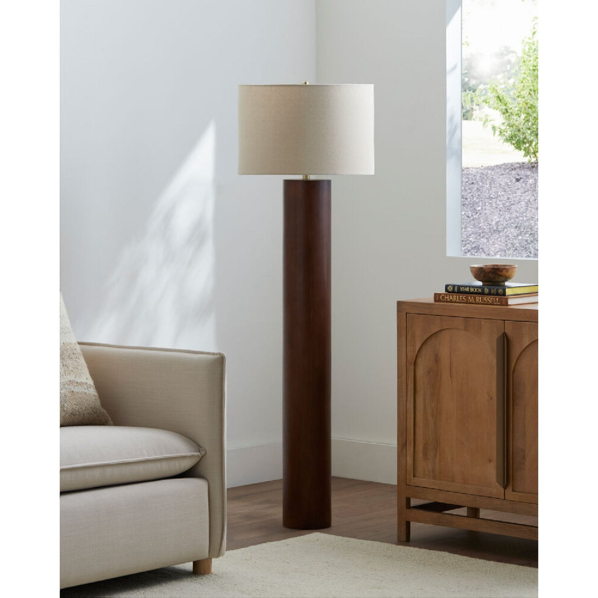 Modern European furniture - Cylindrical Rubberwood Accent Floor Lamp - www.oroa.com