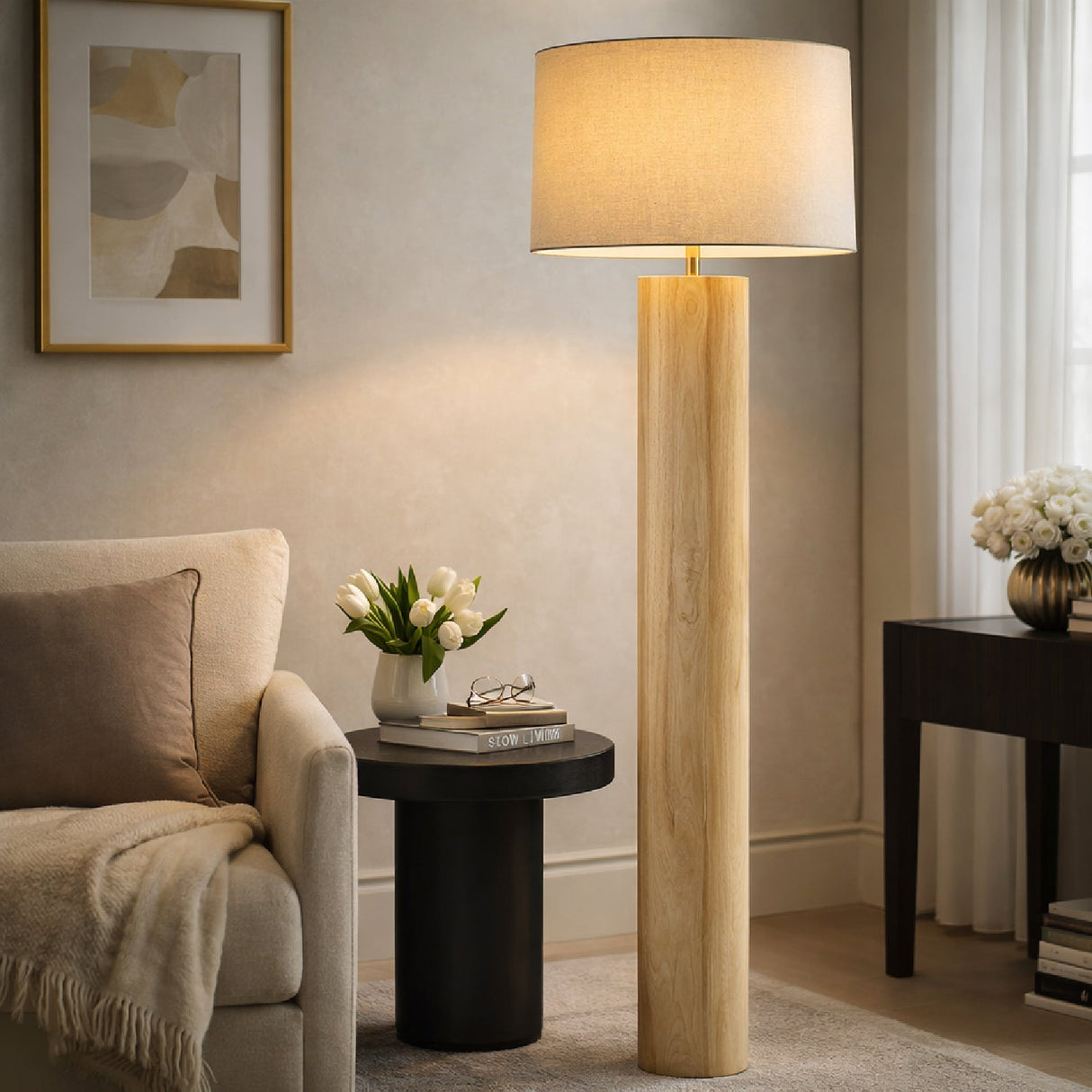 Modern European furniture - Cylindrical Rubberwood Accent Floor Lamp - www.oroa.com
