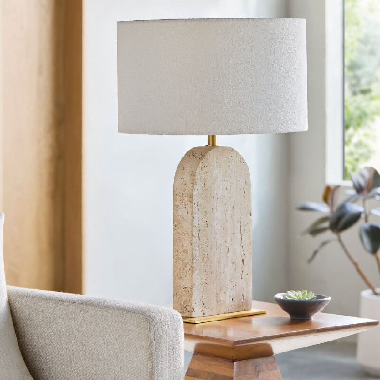 Modern European furniture - Beige Arched Travertine Table Lamp - www.oroa.com
