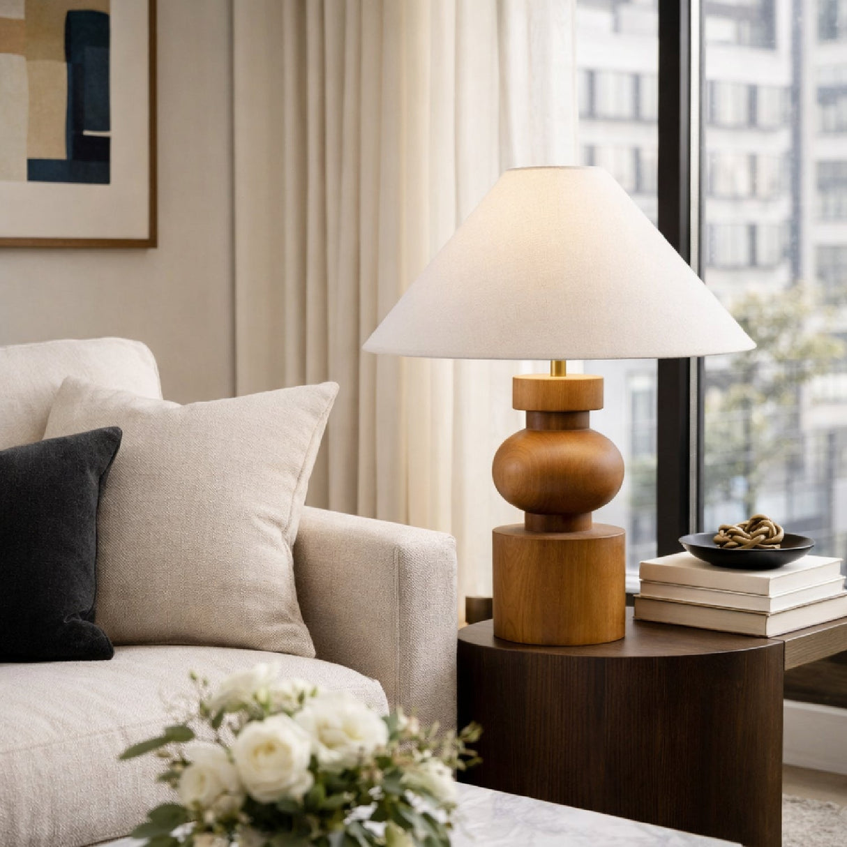 Modern European furniture - Painted Brown Rubberwood Table Lamp - www.oroa.com