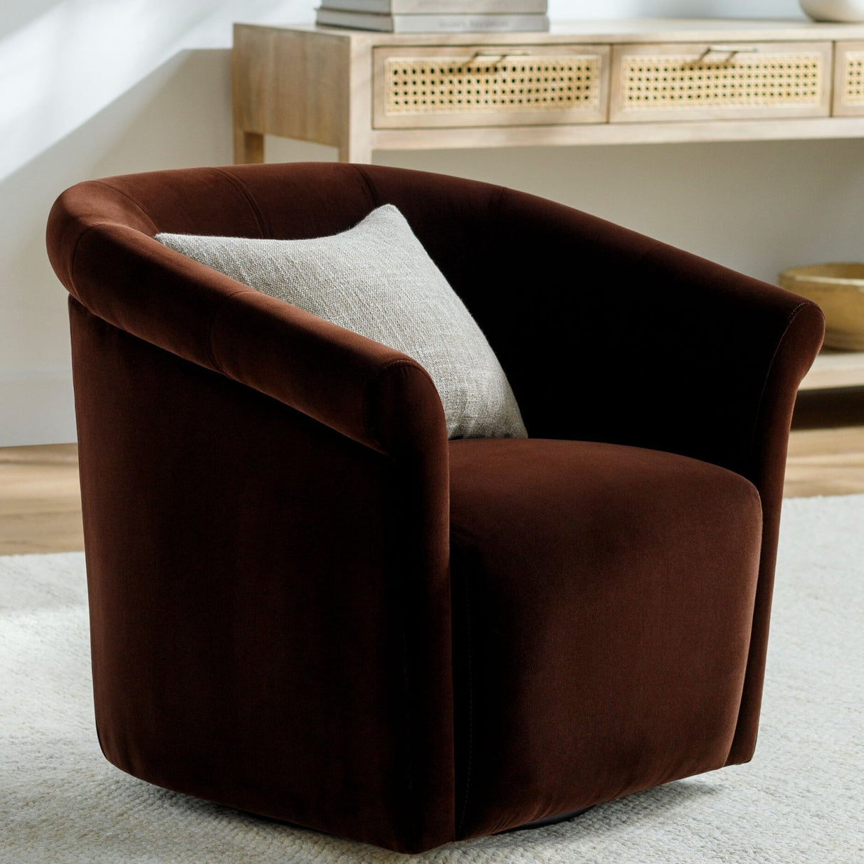 Modern European furniture - Brown Cotton Swivel Chair - www.oroa.com