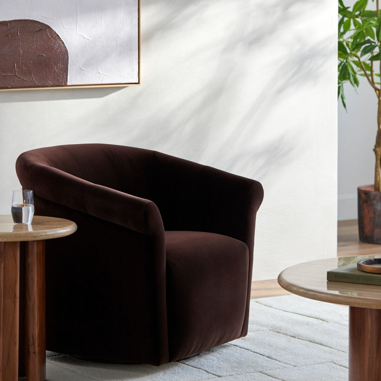 Modern European furniture - Brown Cotton Swivel Chair - www.oroa.com