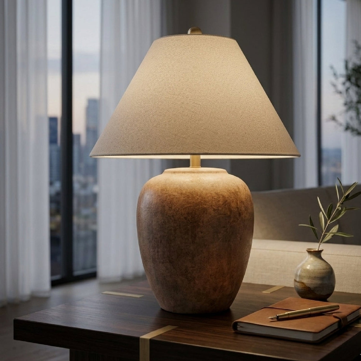 Modern European furniture - Glazed Brown Ceramic Table Lamp - www.oroa.com