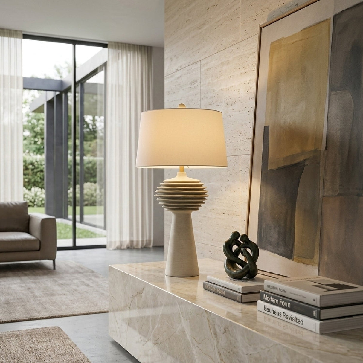 Modern European furniture - Gray Sculptured Accent Table Lamp - www.oroa.com