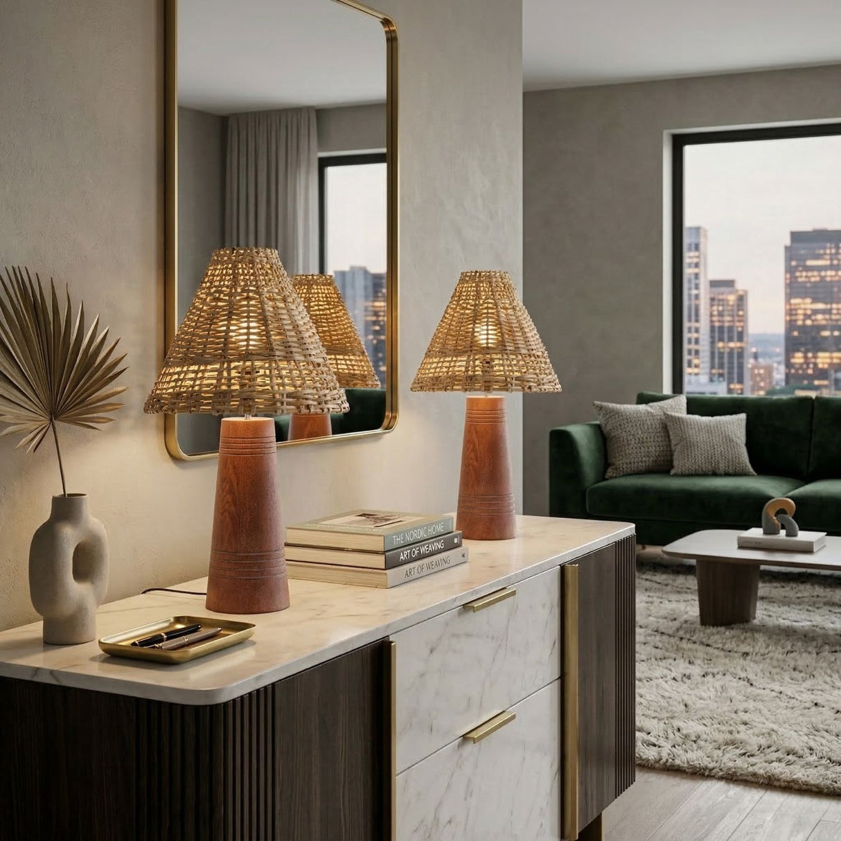Modern European furniture - Woven Rattan Accent Table Lamps (2) - www.oroa.com