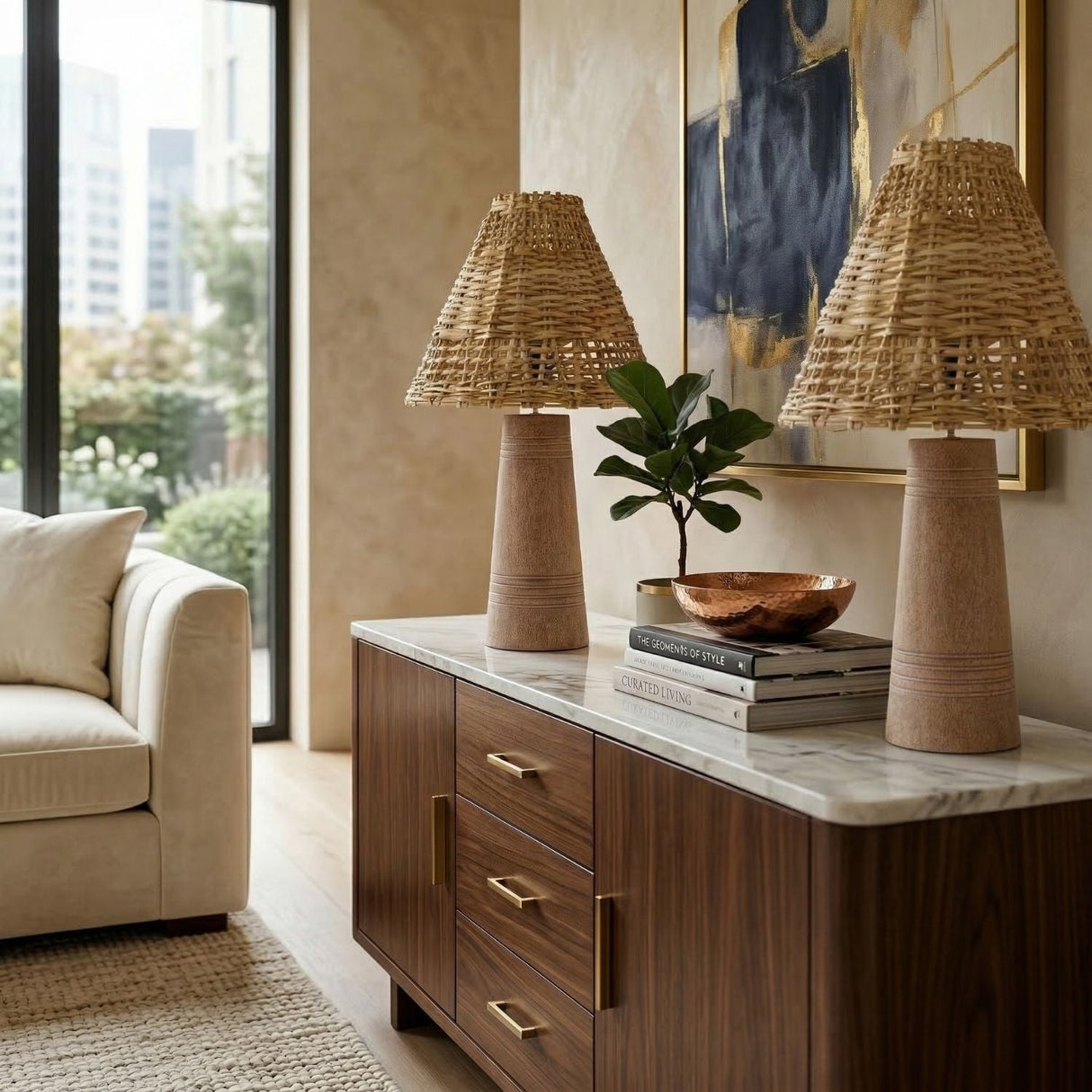 Modern European furniture - Woven Rattan Accent Table Lamps (2) - www.oroa.com
