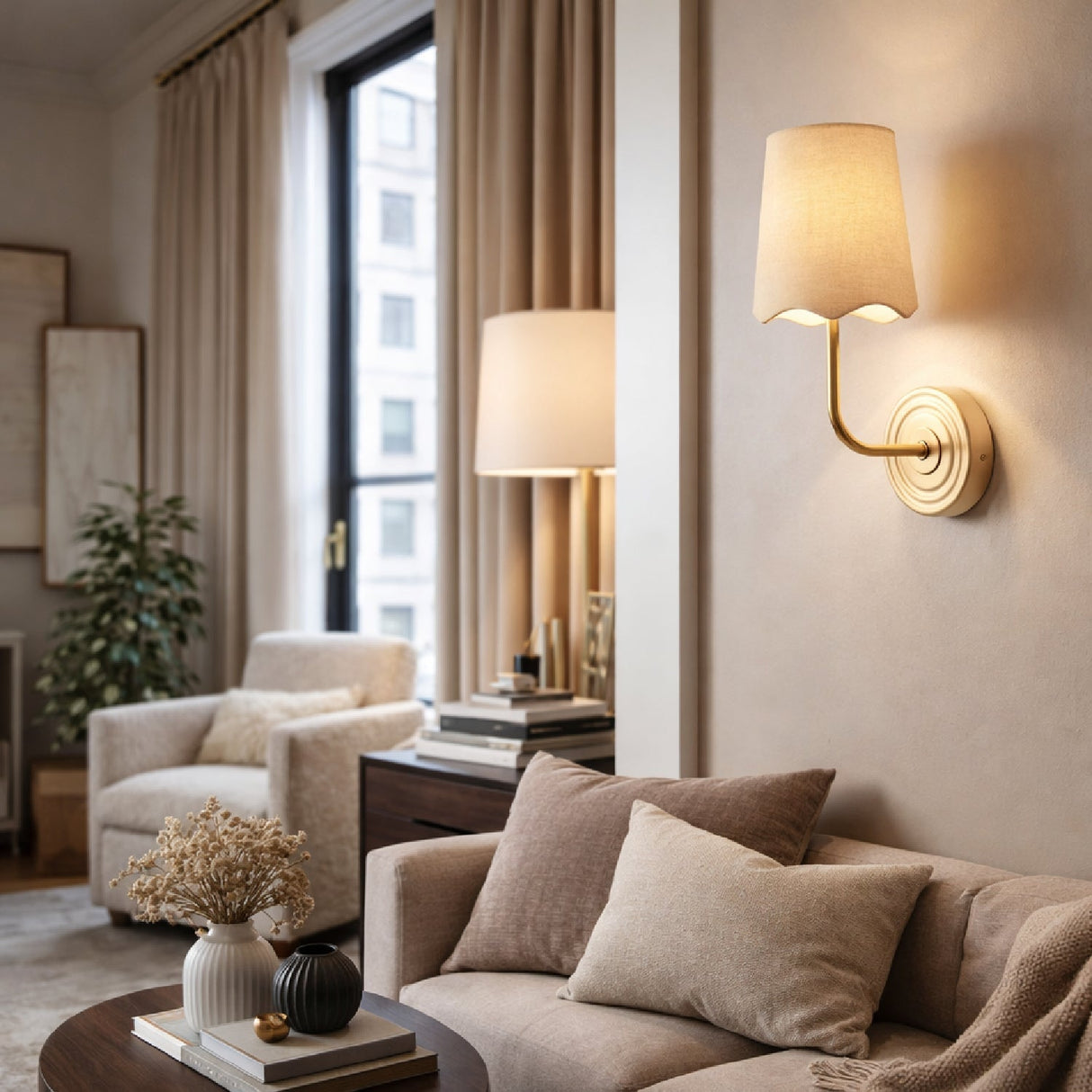 Modern European furniture - Scalloped Edge Linen Wall Lamp - www.oroa.com