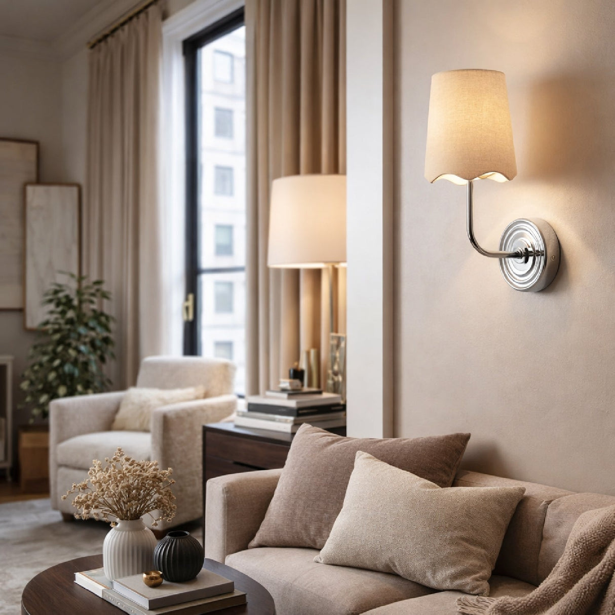 Modern European furniture - Scalloped Edge Linen Wall Lamp - www.oroa.com