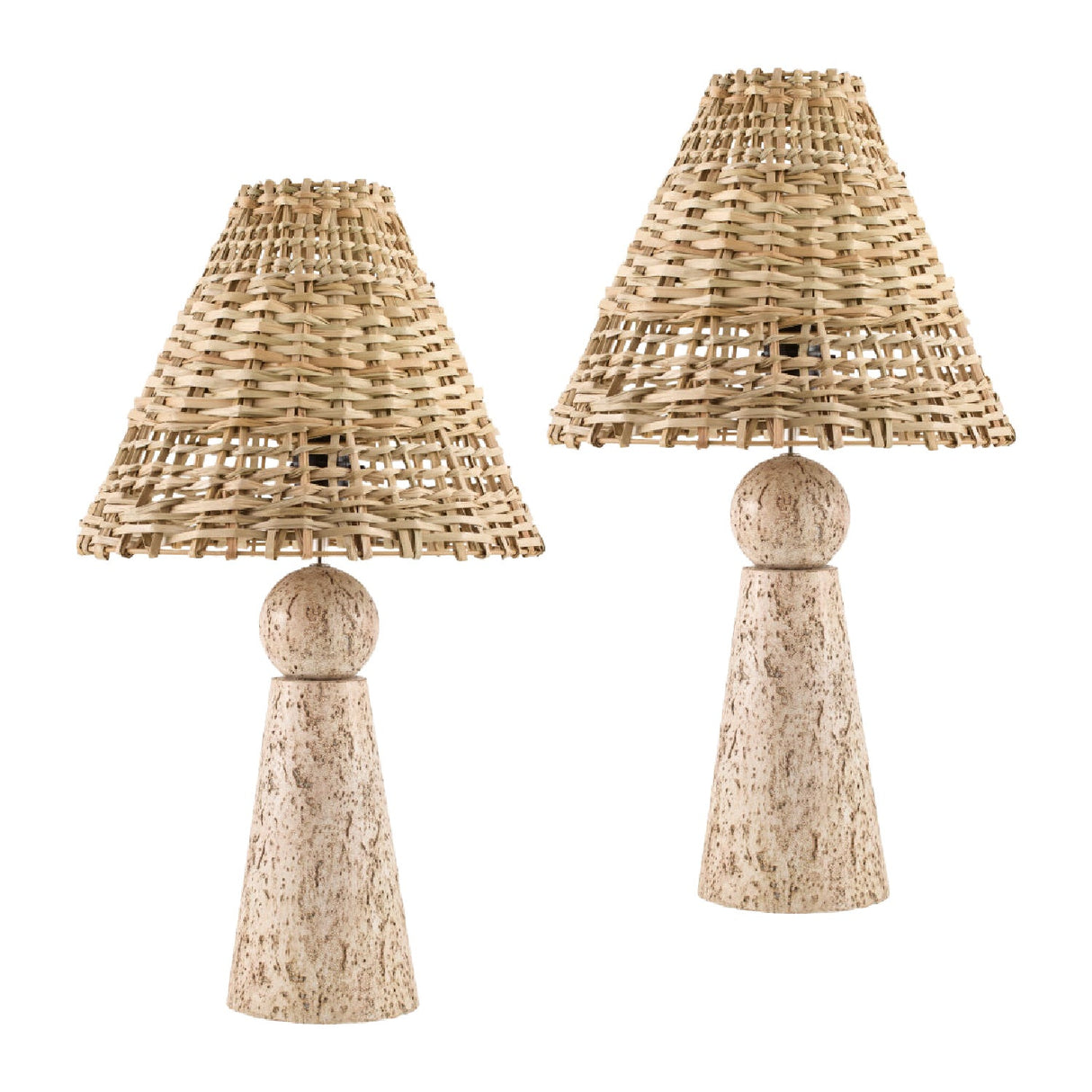 Modern European furniture - Travertine Base Rattan Table Lamps (2) - www.oroa.com