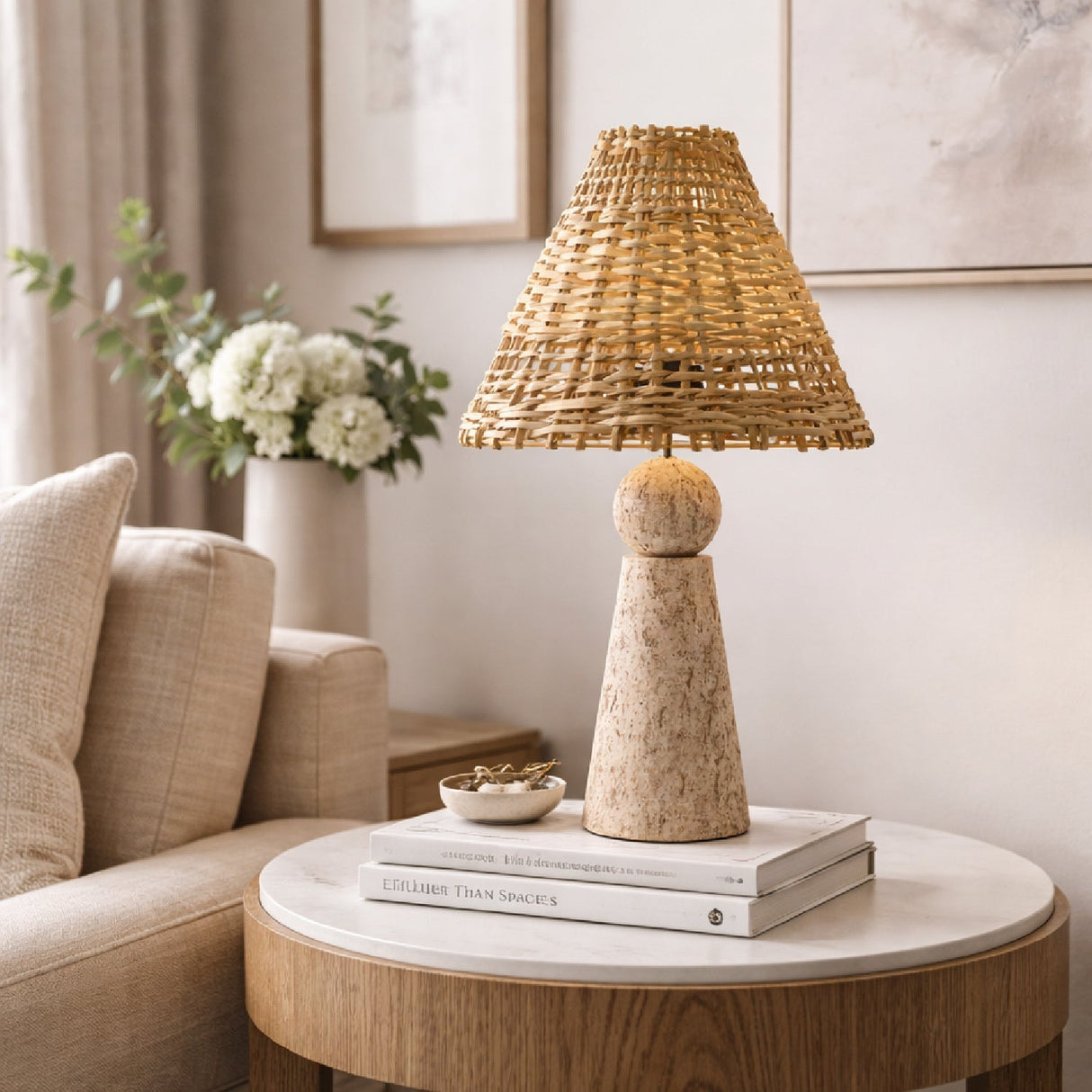 Modern European furniture - Travertine Base Rattan Table Lamps (2) - www.oroa.com