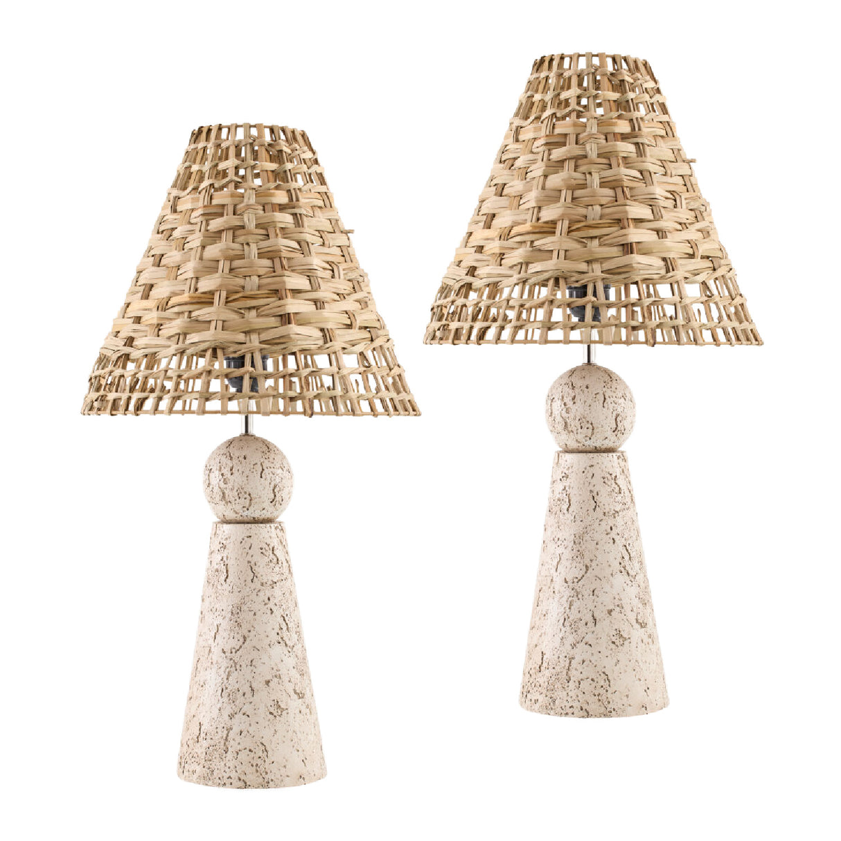 Modern European furniture - Travertine Base Rattan Table Lamps (2) - www.oroa.com