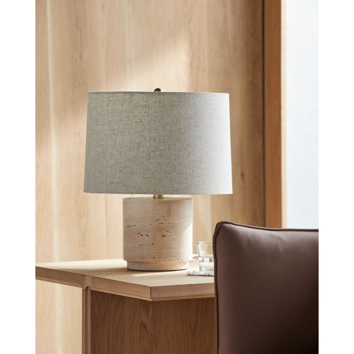 Modern European furniture - Travertine Base Accent Table Lamp - www.oroa.com