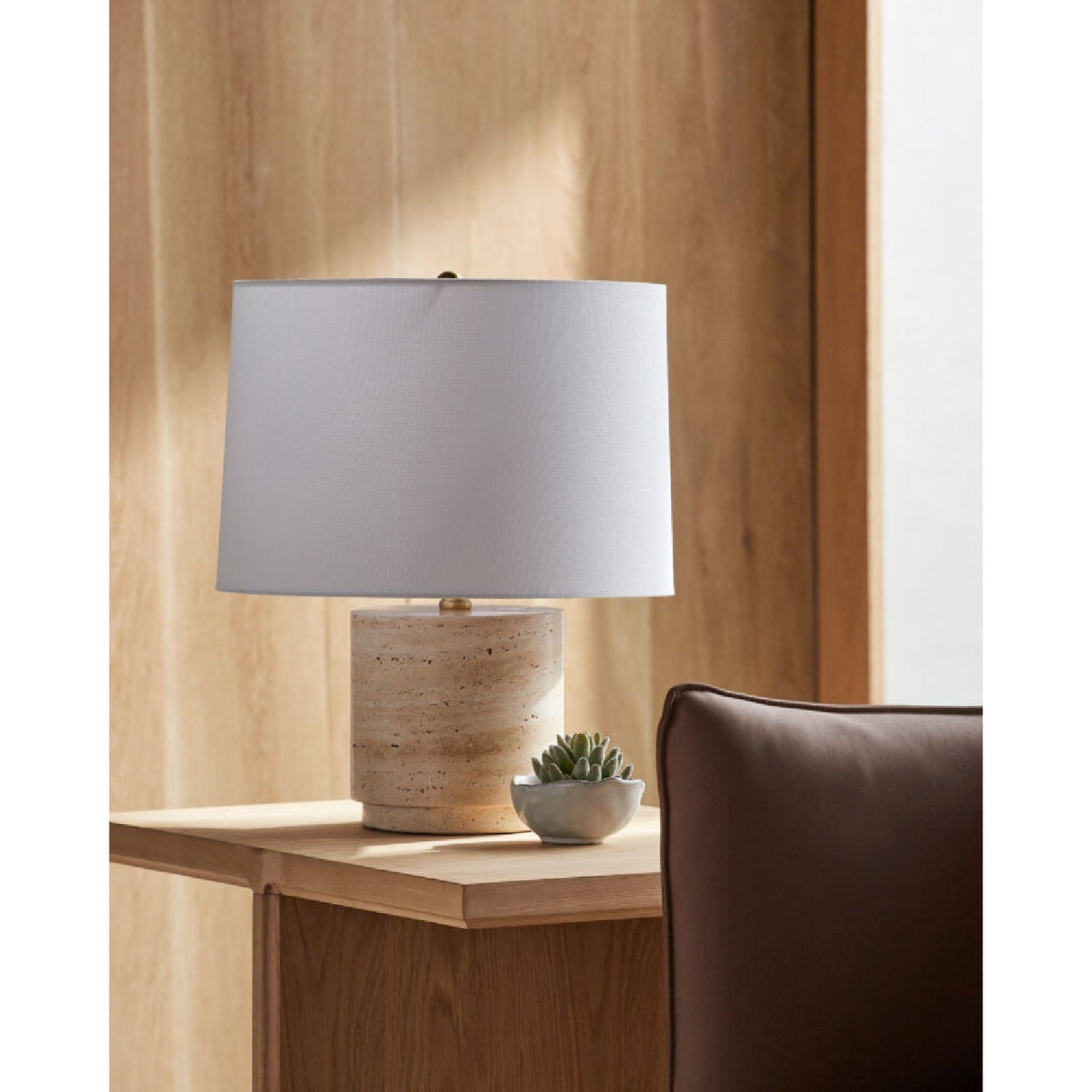 Modern European furniture - Travertine Base Accent Table Lamp - www.oroa.com