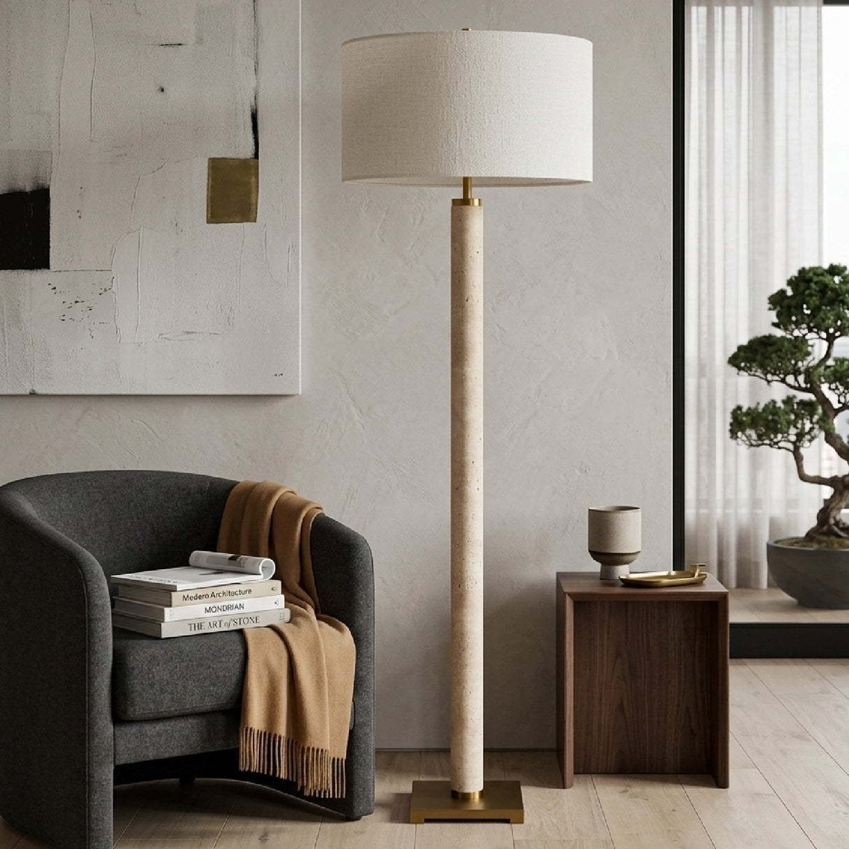 Modern European furniture - Beige Marble Accent Floor Lamp - www.oroa.com