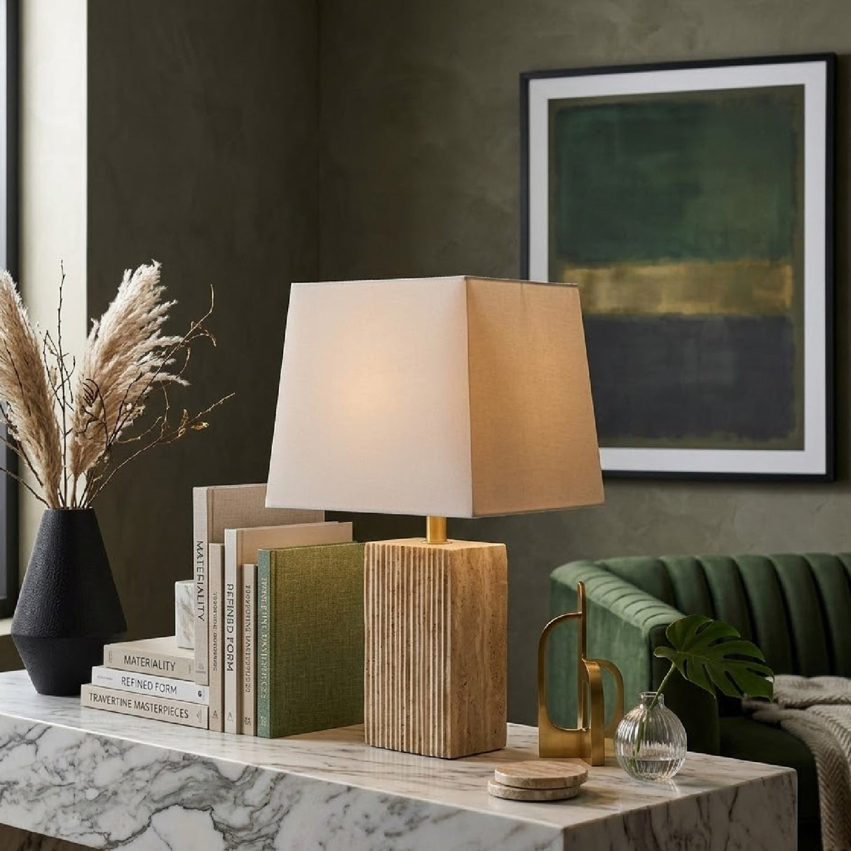 Modern European furniture - Brown Travertine Accent Table Lamp - www.oroa.com