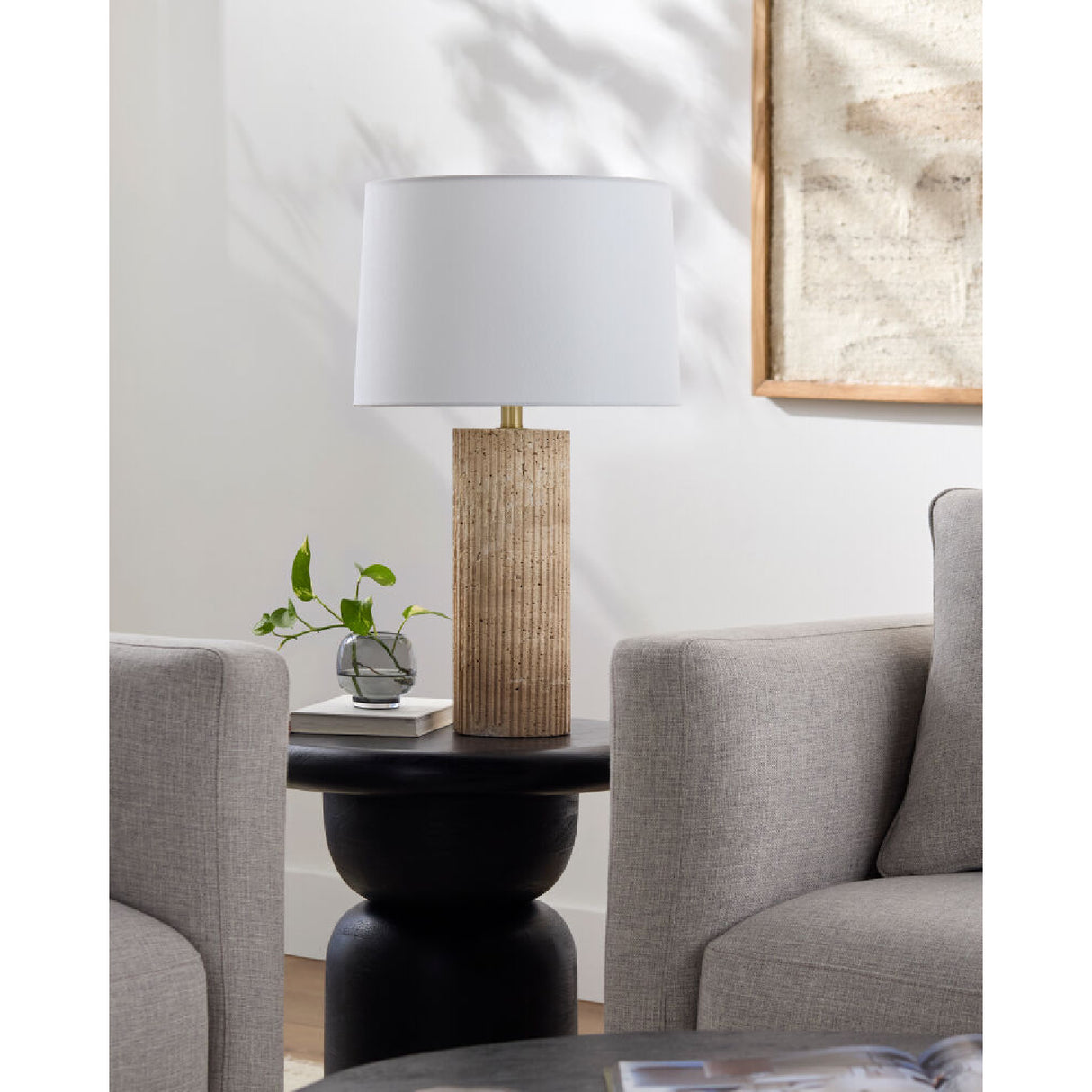 Reeded Travertine Accent Table Lamp | Oroa.com