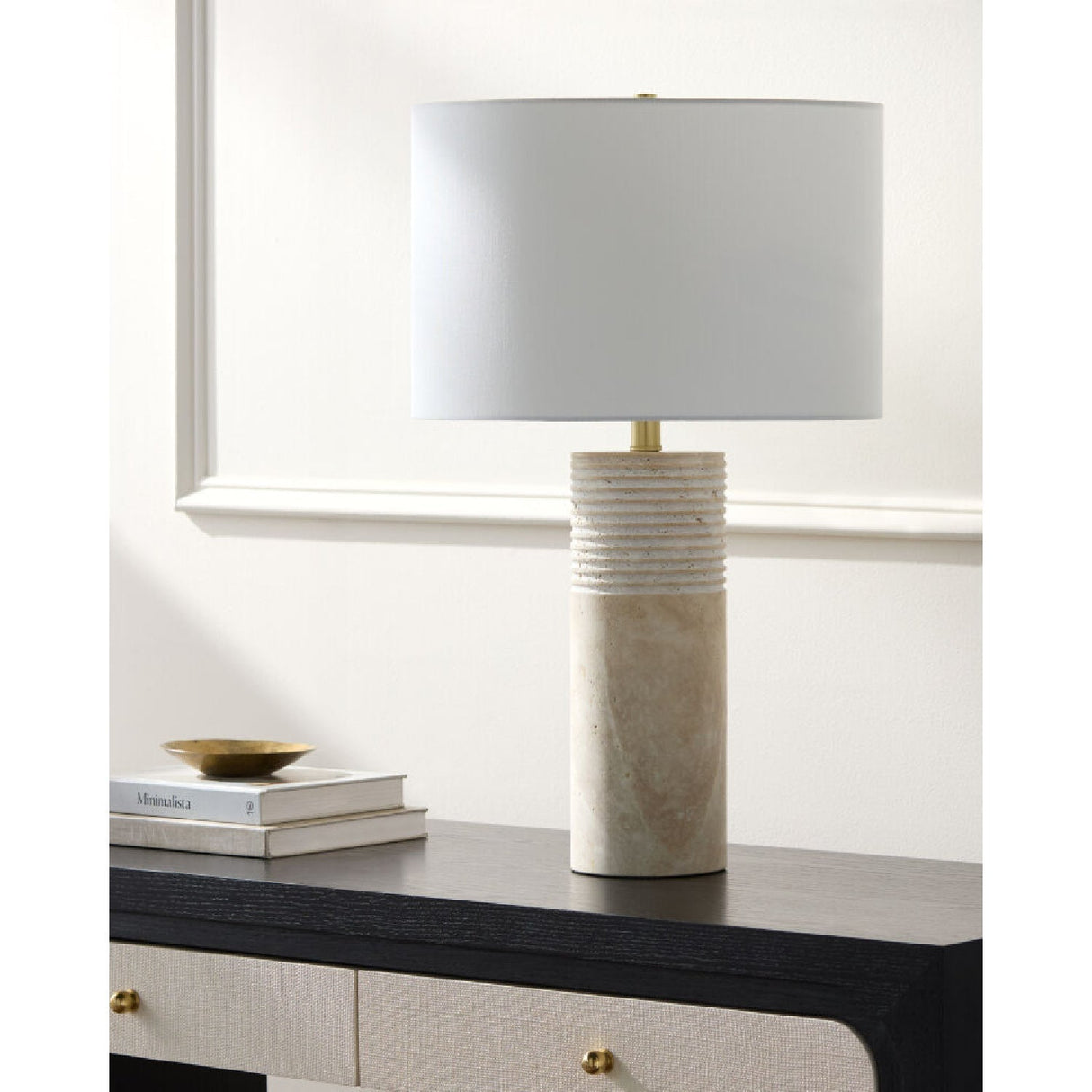 Modern European furniture - Cylindrical Travertine Accent Table Lamp - www.oroa.com