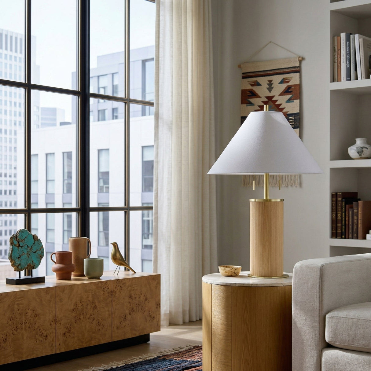 Modern European furniture - Cream Wood Base Table Lamp - www.oroa.com