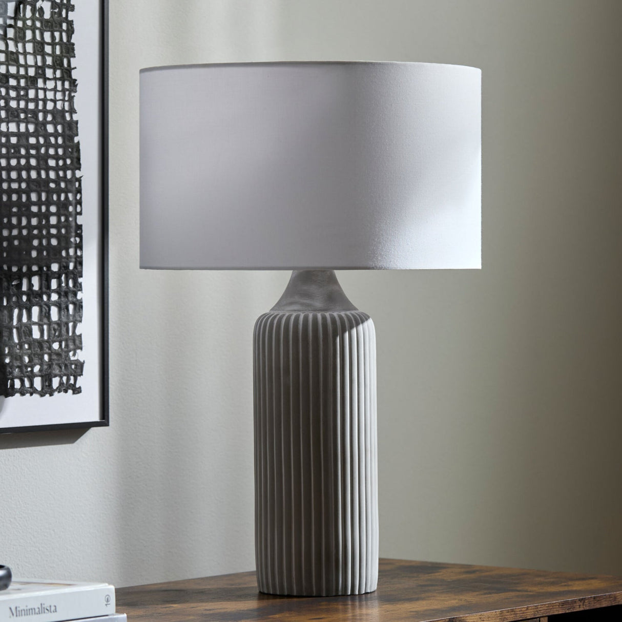 Modern European furniture - Reeded Gray Concrete Table Lamp - www.oroa.com