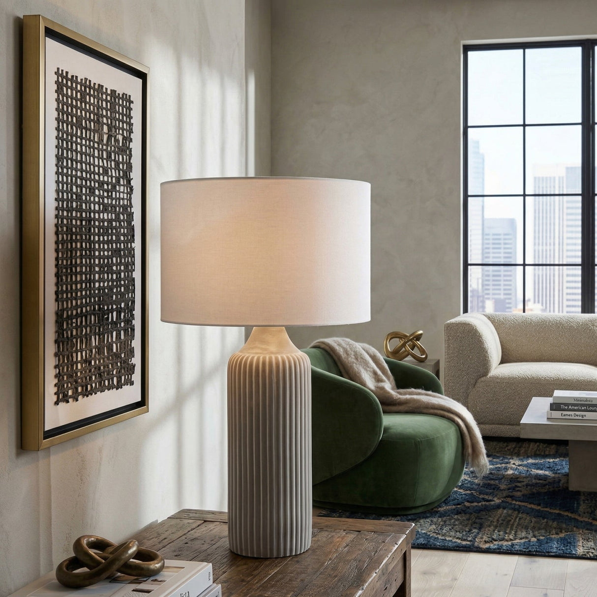Modern European furniture - Reeded Gray Concrete Table Lamp - www.oroa.com