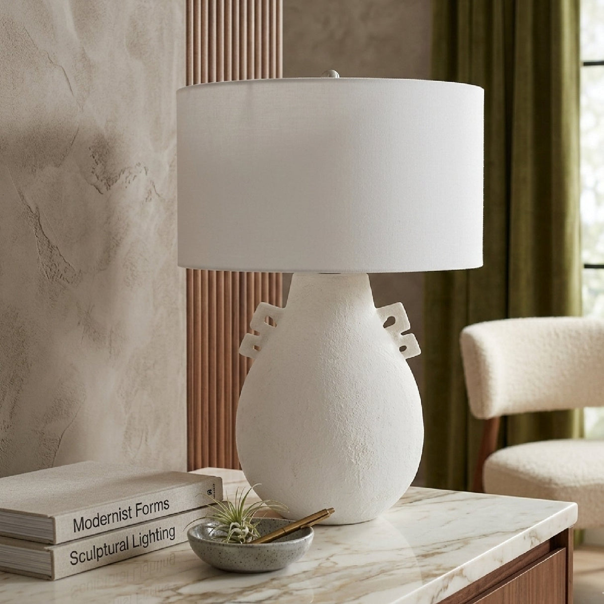 Modern European furniture - Glazed White Ceramic Table Lamp - www.oroa.com