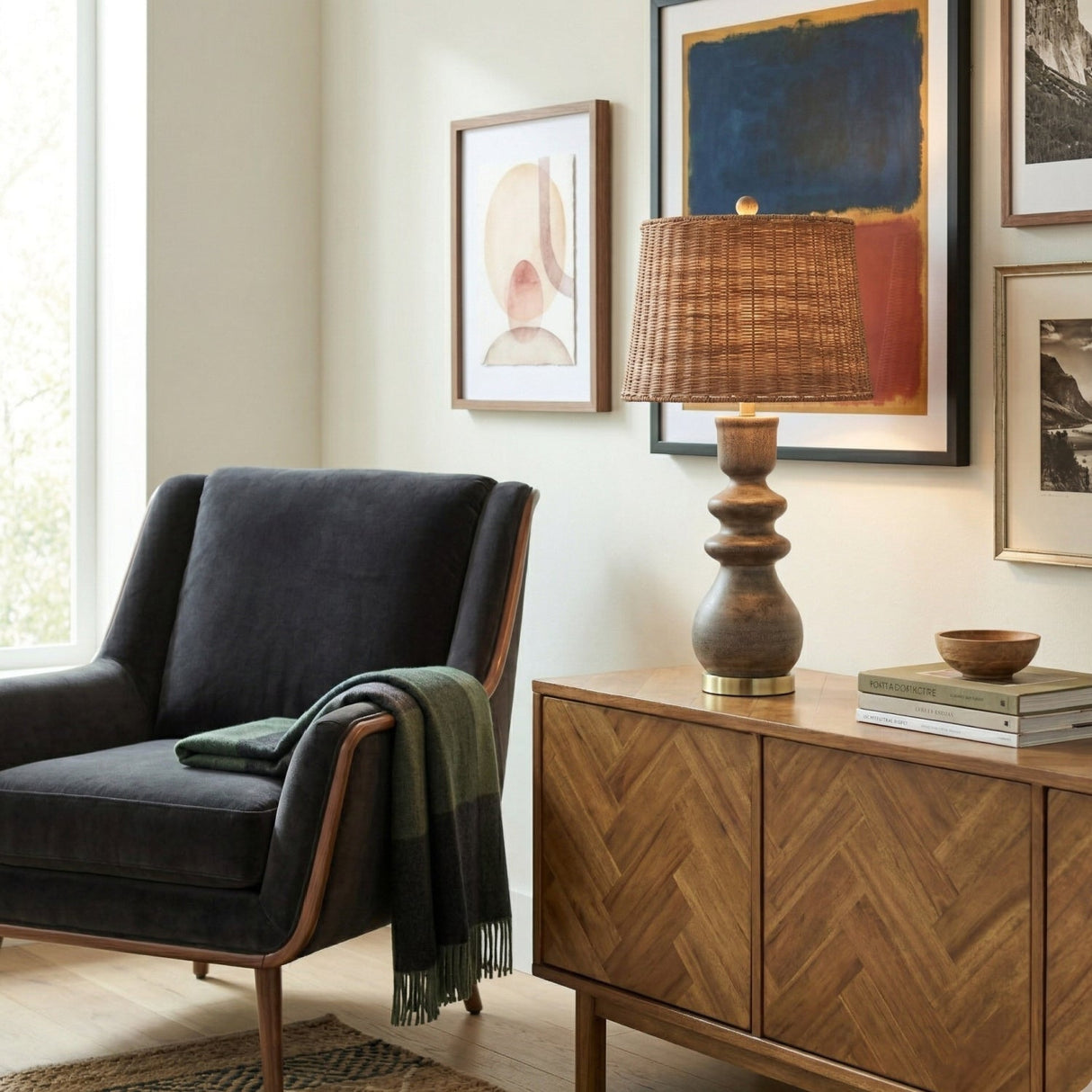 Modern European furniture - Rattan Brown Base Table Lamp - www.oroa.com