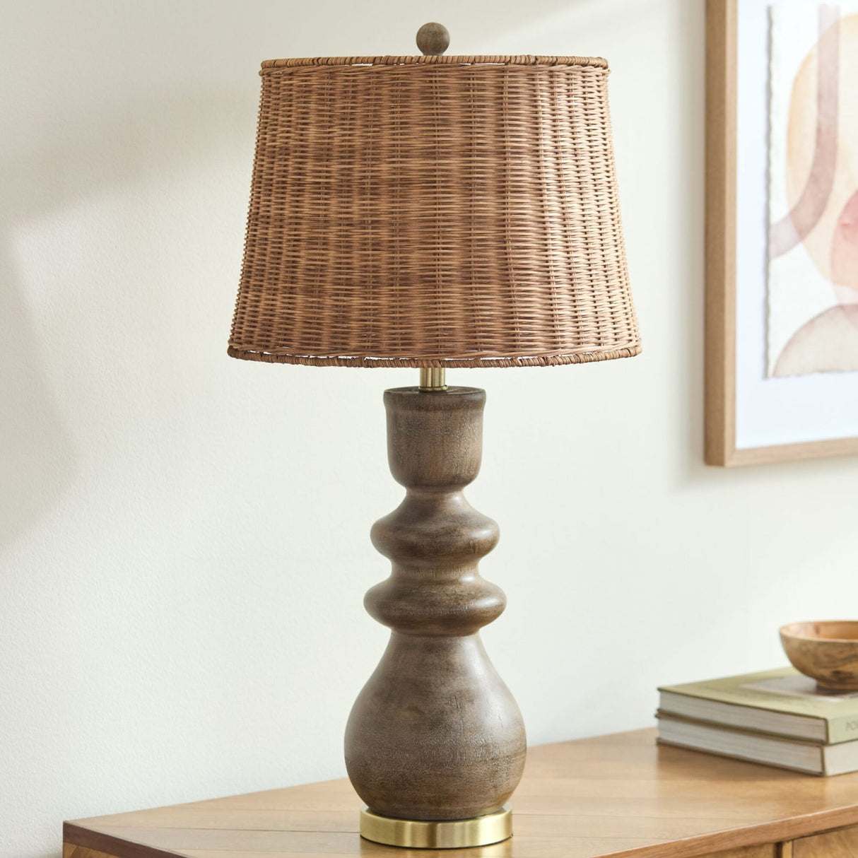 Modern European furniture - Rattan Brown Base Table Lamp - www.oroa.com