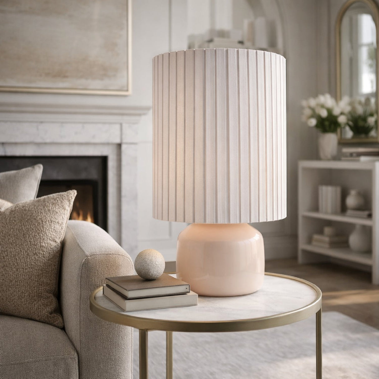 Modern European furniture - Reeded Linen Accent Table Lamp - www.oroa.com