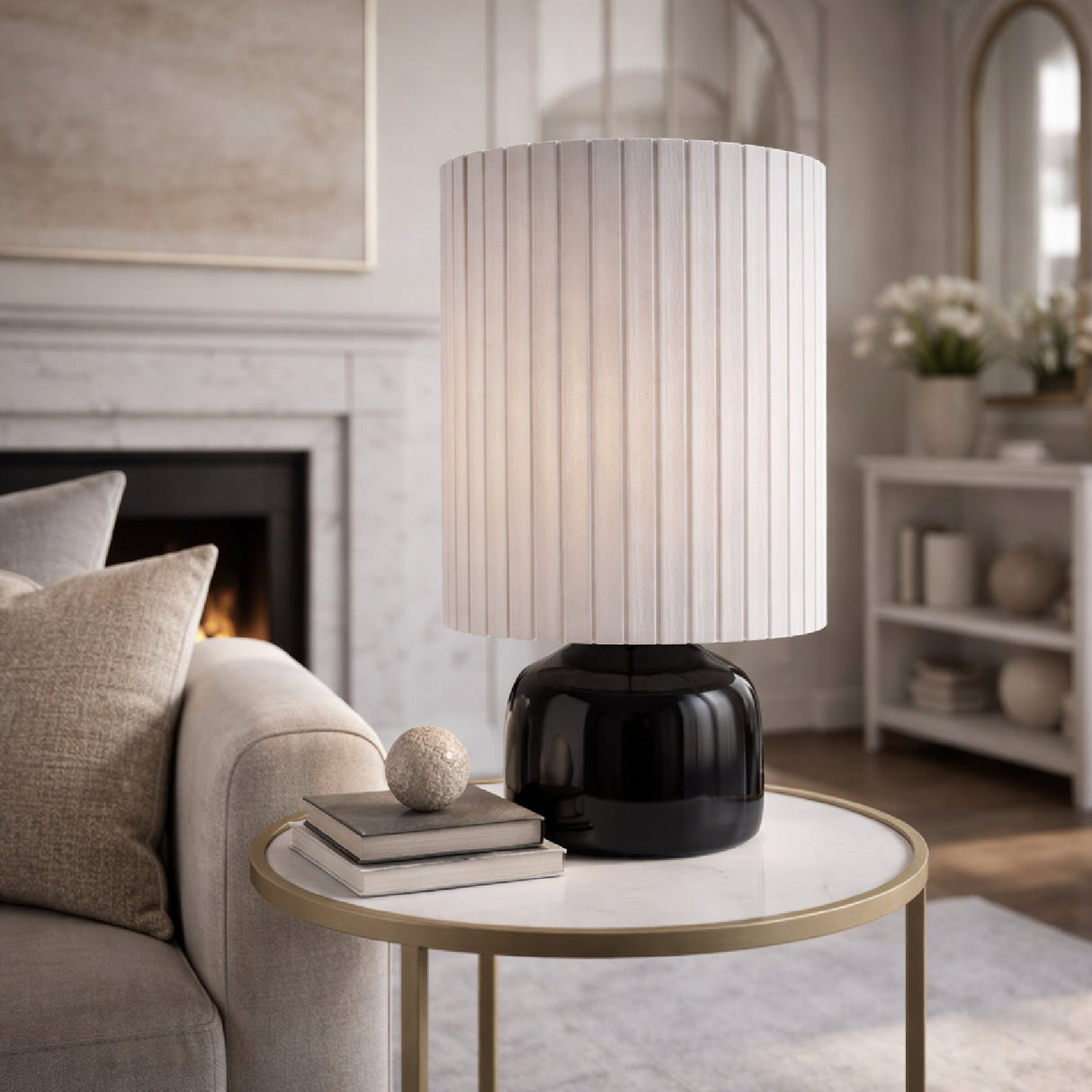Modern European furniture - Reeded Linen Accent Table Lamp - www.oroa.com