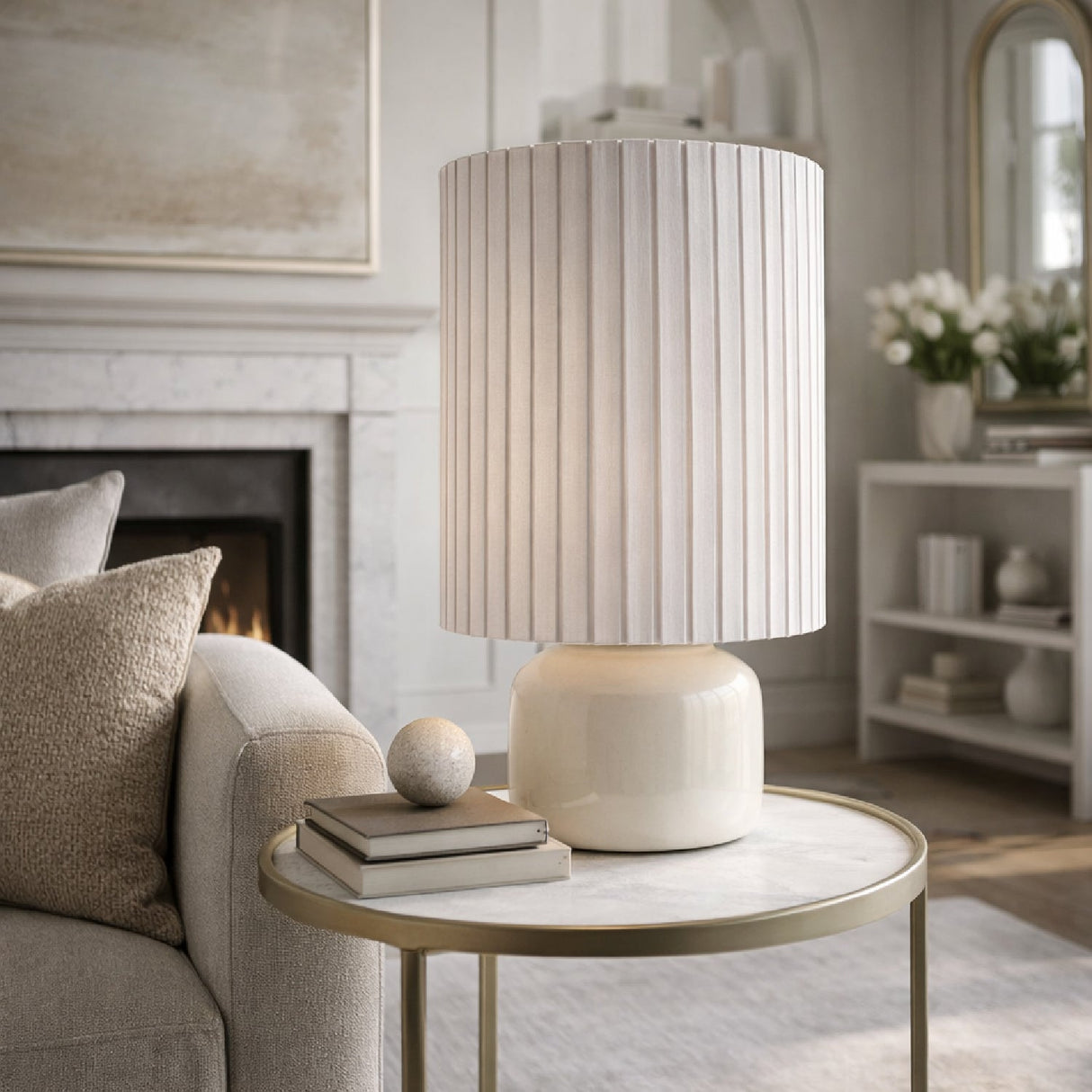 Modern European furniture - Reeded Linen Accent Table Lamp - www.oroa.com