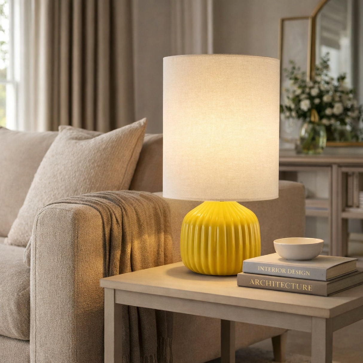 Modern European furniture - Fluted Ceramic Accent Table Lamp - www.oroa.com