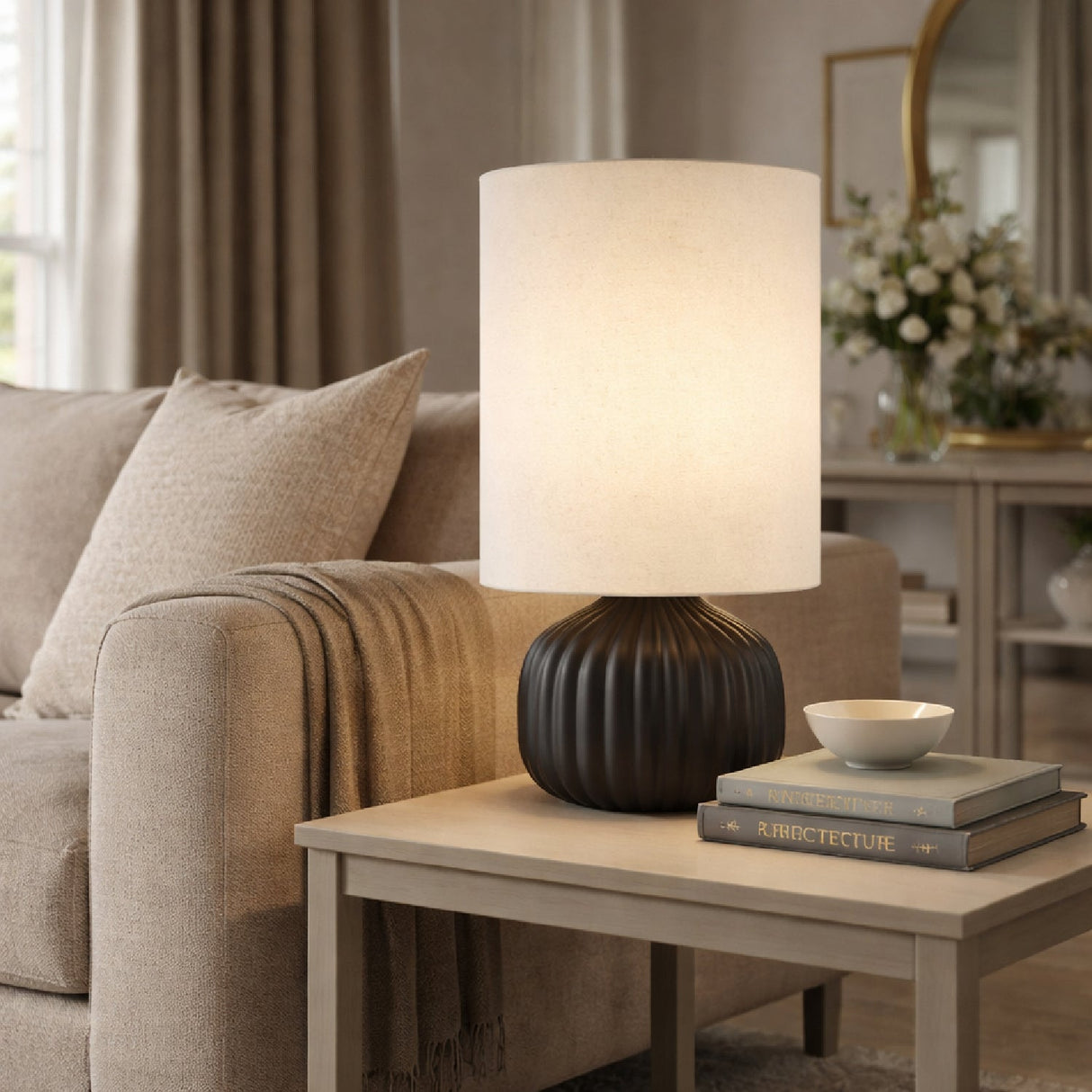 Modern European furniture - Fluted Ceramic Accent Table Lamp - www.oroa.com