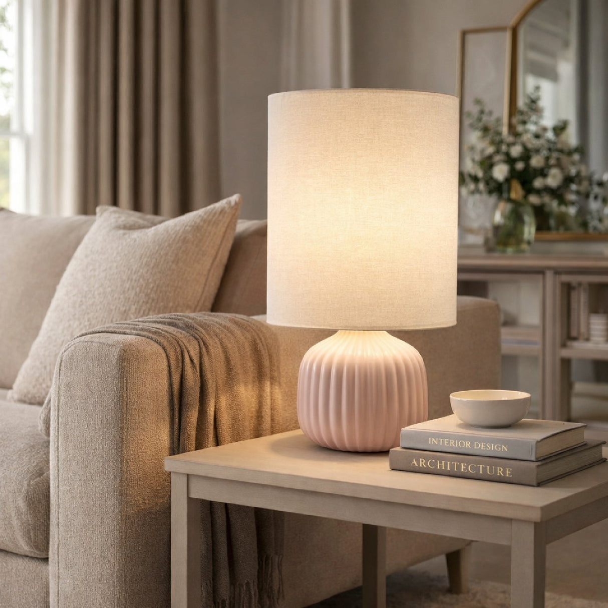 Modern European furniture - Fluted Ceramic Accent Table Lamp - www.oroa.com