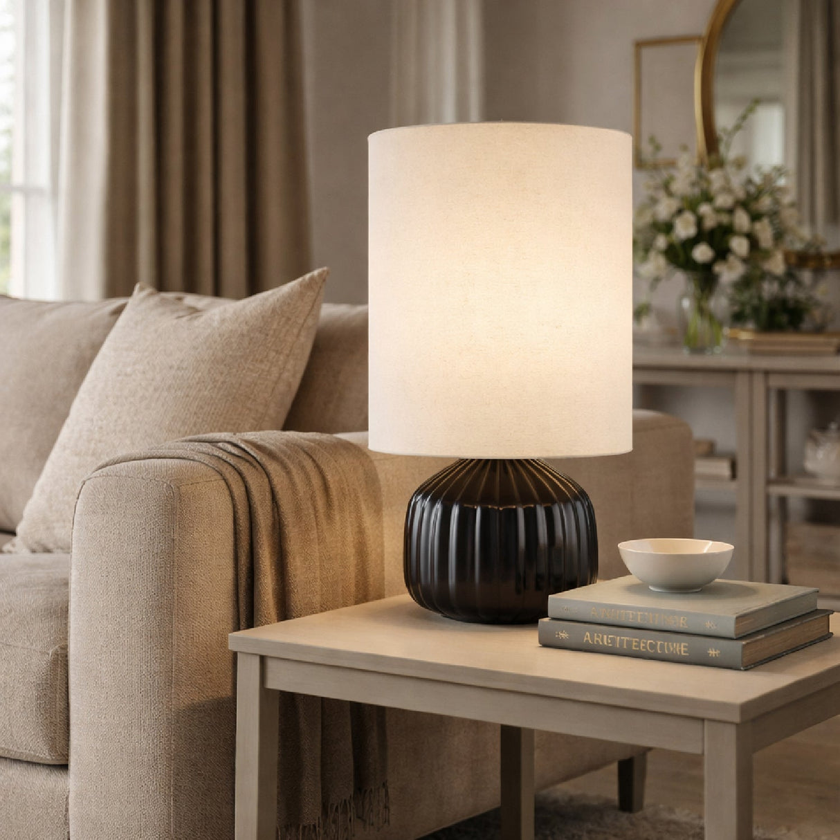 Modern European furniture - Fluted Ceramic Accent Table Lamp - www.oroa.com