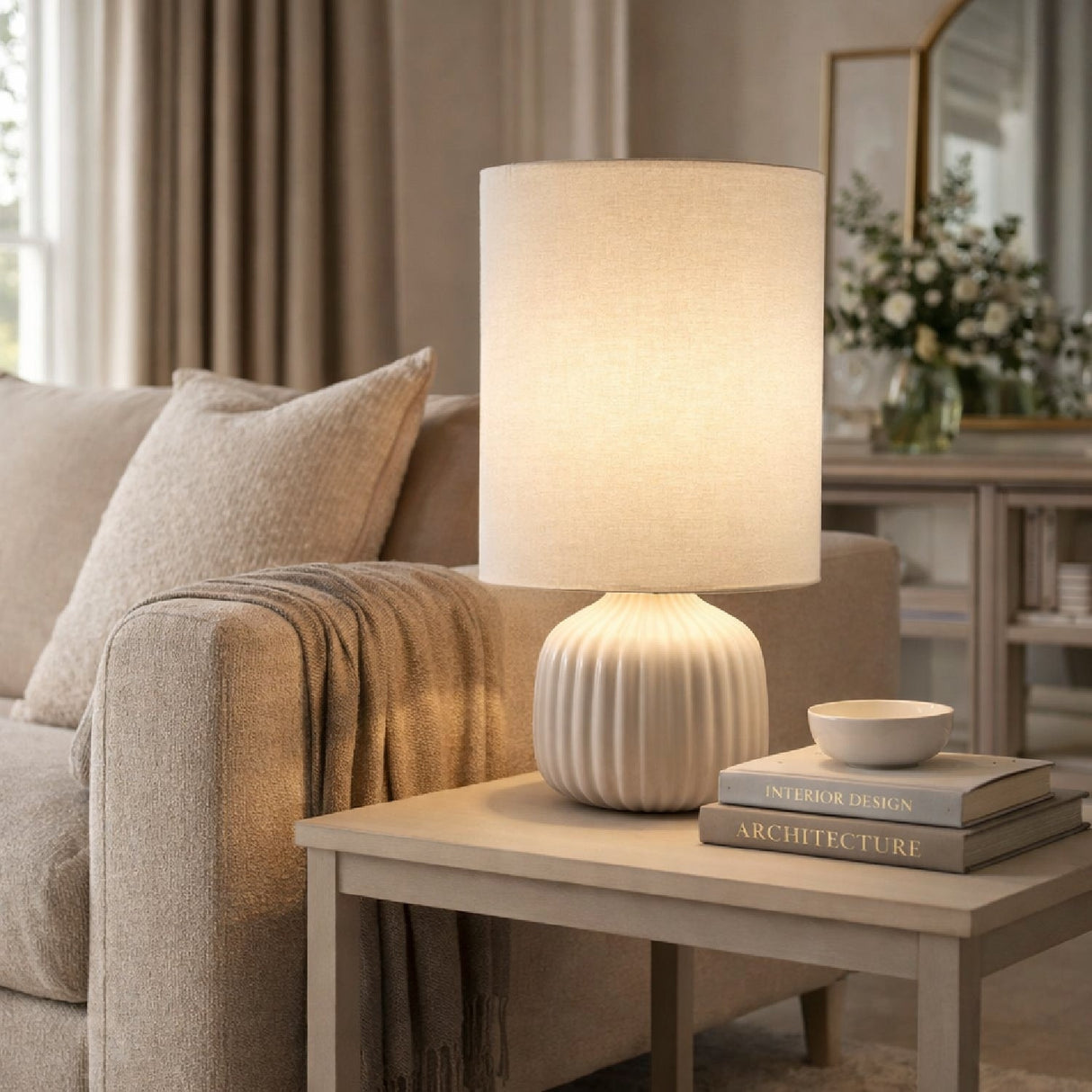 Modern European furniture - Fluted Ceramic Accent Table Lamp - www.oroa.com