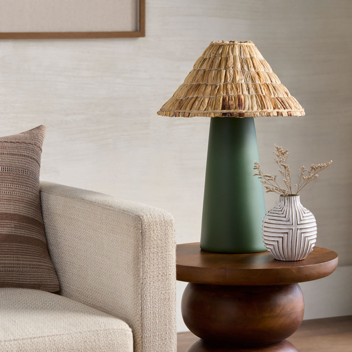 Modern European furniture - Seagrass Shade Ceramic Table Lamp - www.oroa.com