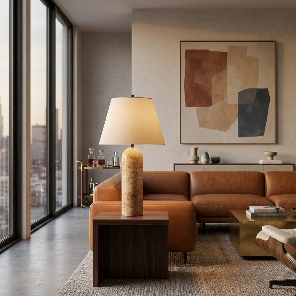 Modern European furniture - Yellow Travertine Accent Floor Lamp - www.oroa.com