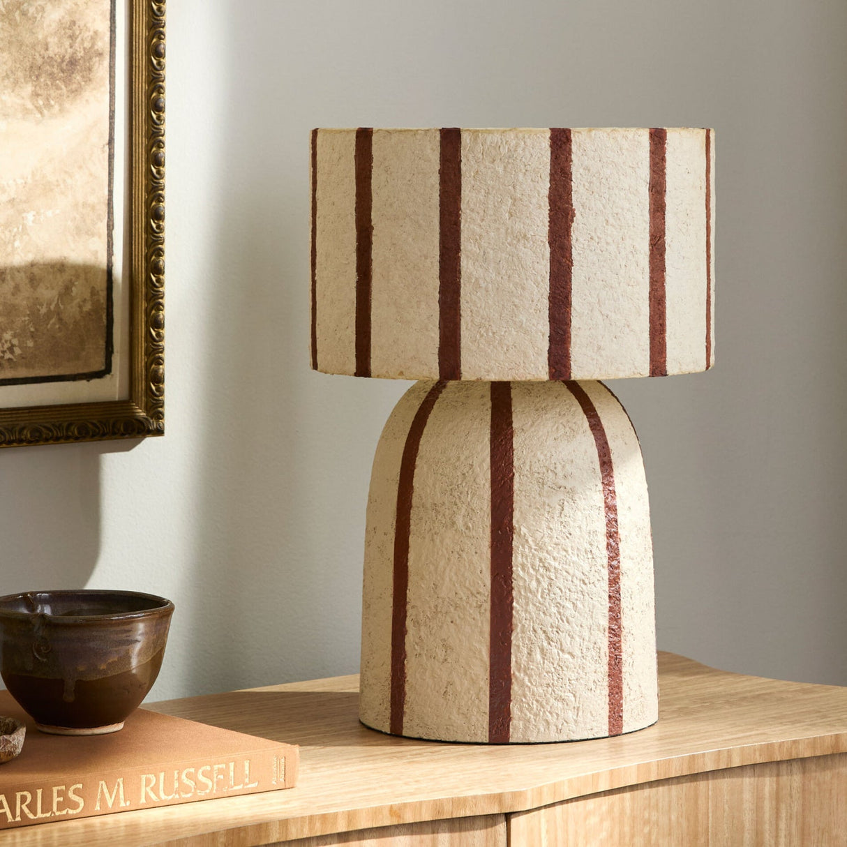 Modern European furniture - Beige Striped Accent Table Lamp - www.oroa.com