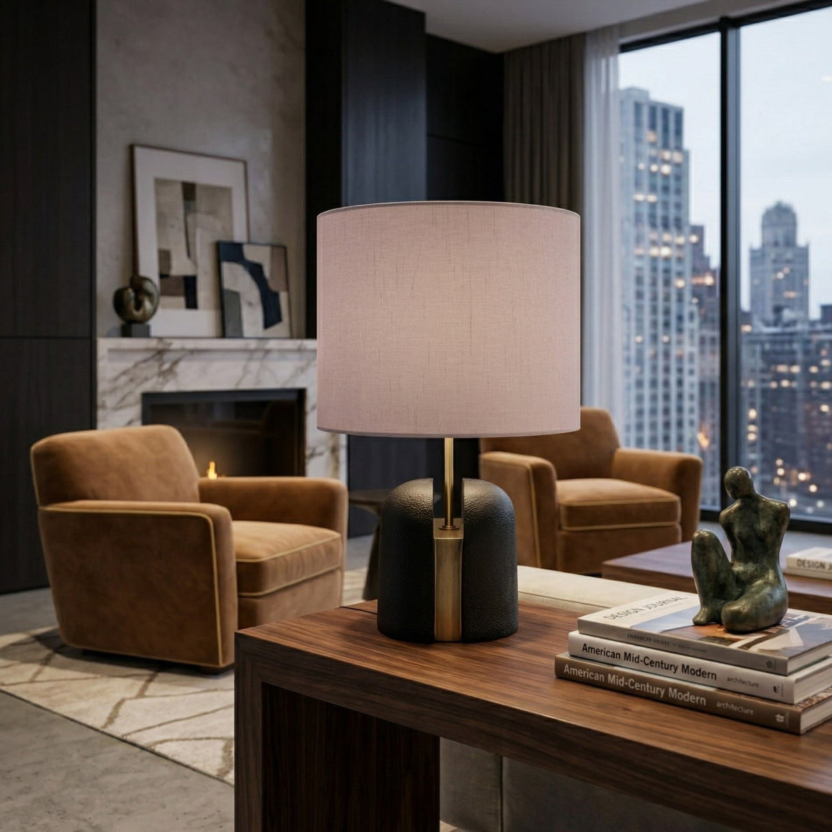 Modern European furniture - Gray Drum Linen Table Lamp - www.oroa.com