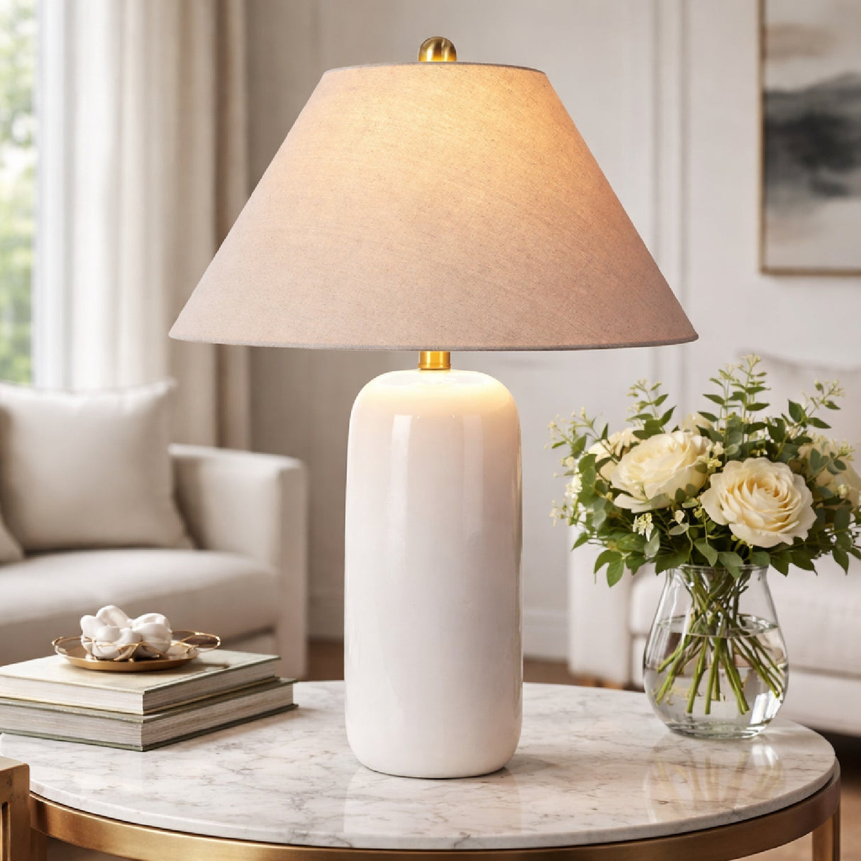 Modern European furniture - White Ceramic Accent Table Lamp - www.oroa.com